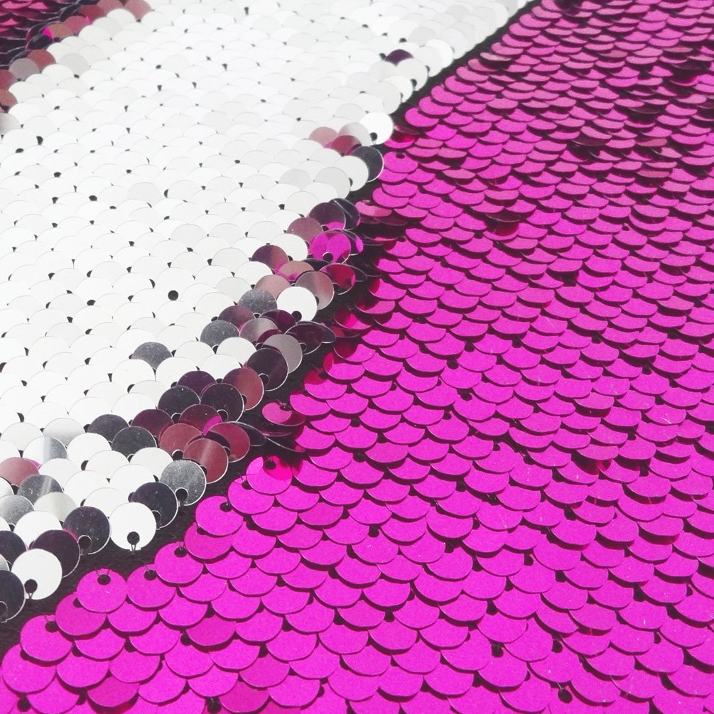 2 Yards Mermaid Sequin Fabric - Color Changing Reversible Shimmer Glitz Material for Dressmaking, DIY Clothing & Home Decor (Fuchsia/Silver) | Perfect for Costumes, Evening Gowns & Decorative Pillows