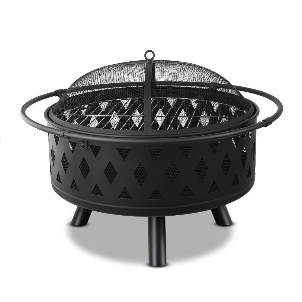 Portable Fire Pit BBQ Charcoal Grill Ring - 32 Inch Outdoor Fireplace for Camping, Backyard, Patio & Picnic Cooking