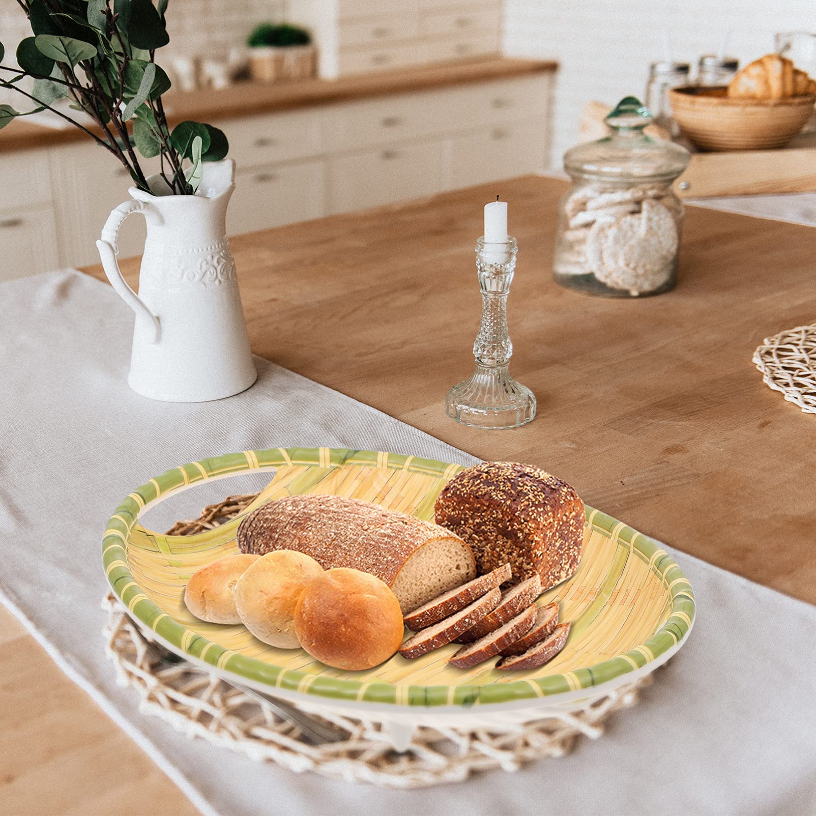2-Pack Cabilock Bamboo Woven Storage Baskets - Decorative Egg Basket, Multipurpose Food Tray with Drainage for Kitchen, Pantry & Home Organization | Rustic Farmhouse Decor for Fruits, Vegetables & Household Items