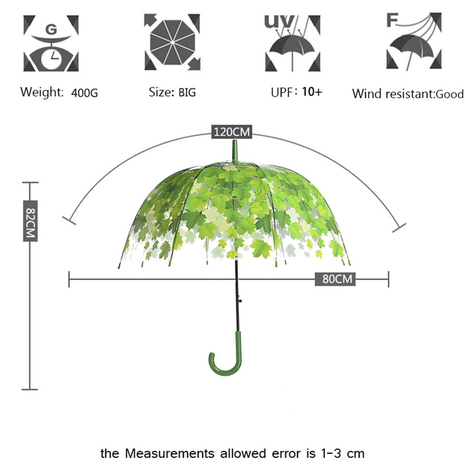 Thick Transparent PVC Bubble Umbrella with Mushroom & Green Leaves Design - Perfect for Rainy Days, Outdoor Events, and Fashion Accessories