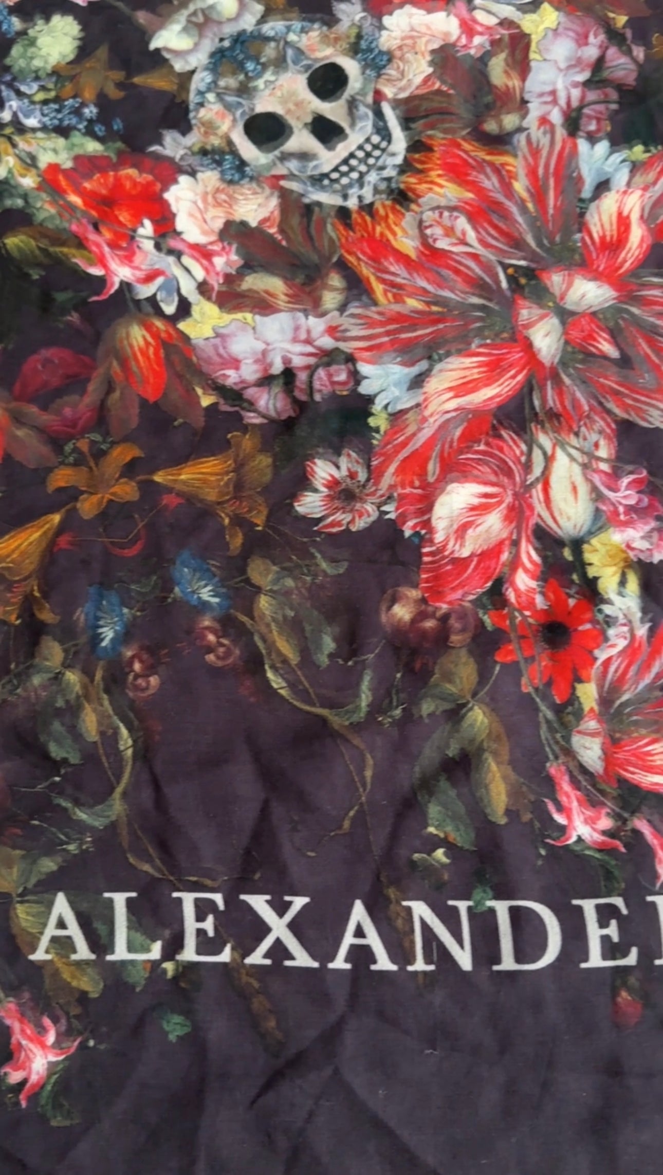 Alexander McQueen Red Skull Floral Tulip Silk Chiffon Shawl Scarf - Luxury Fashion Accessory for Women, Perfect for Evening Parties, Weddings & Special Occasions