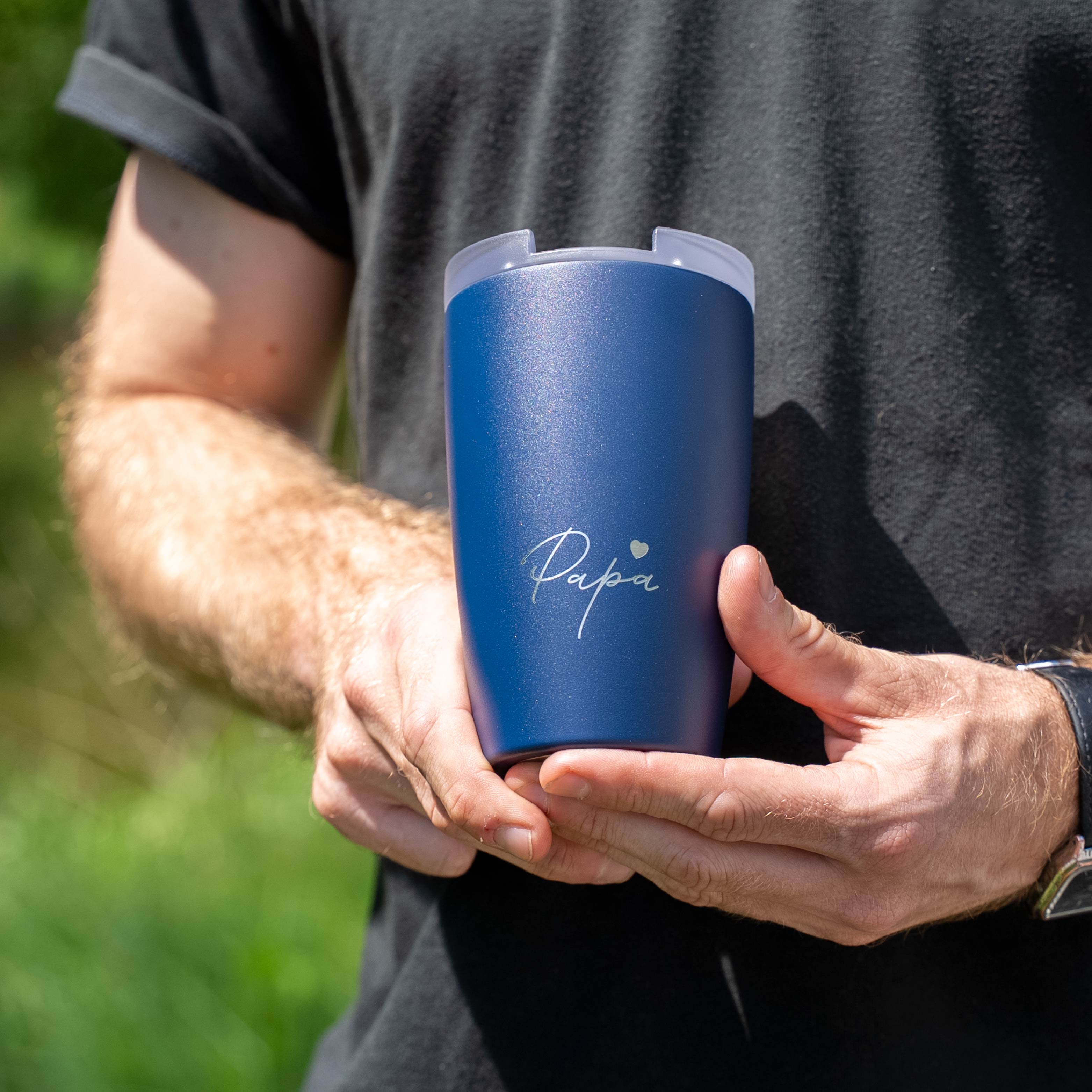MIDNIGHT PAPA Magnetic Insulated Travel Mug - 16oz Stainless Steel Thermos with Leak-Proof Lid for Coffee, Tea & Hot Drinks - Perfect for Commuting, Office & Outdoor Activities