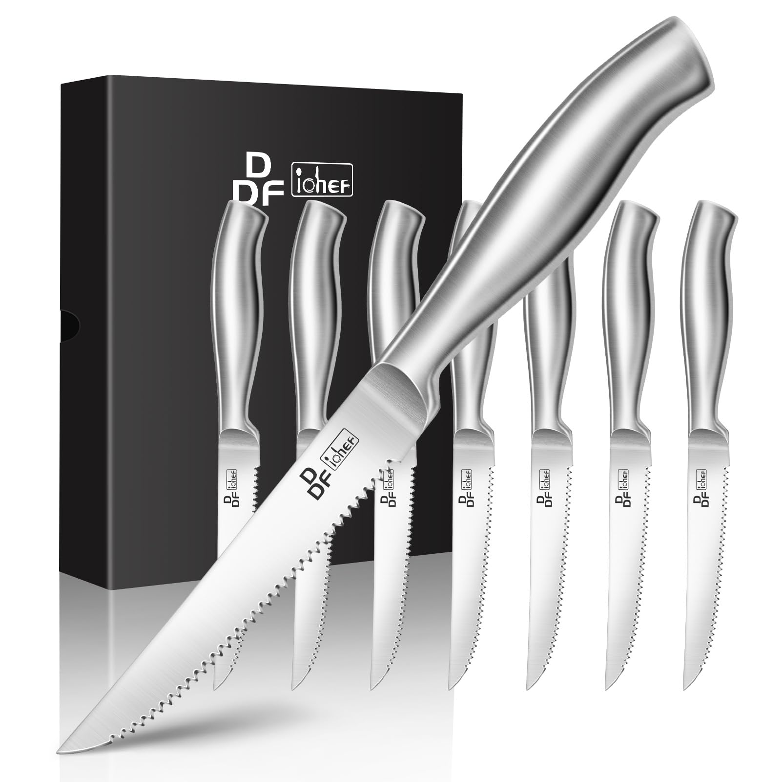 Premium 8-Piece Steak Knife Set - High Carbon Japanese Stainless Steel Serrated Blades - Perfect for Steak Dinners, BBQ Parties & Fine Dining Experience