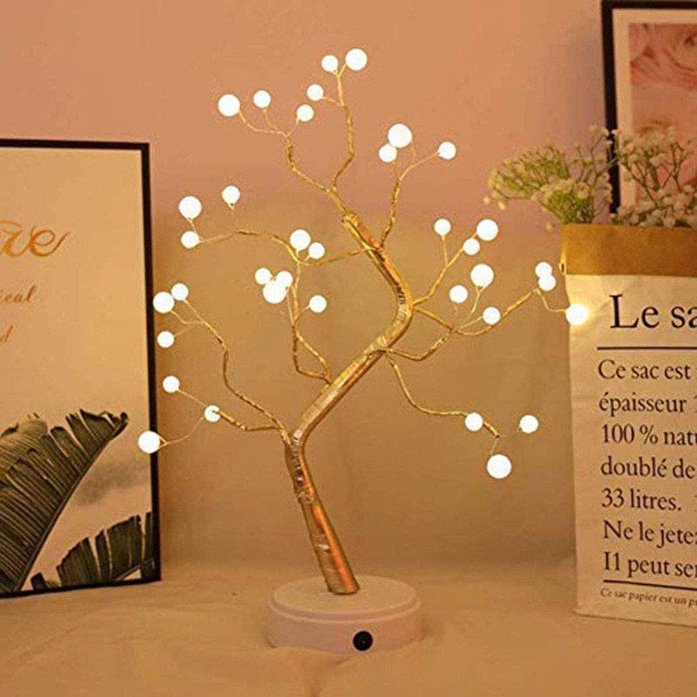 Romantic Pearl Night Light - USB Powered LED Shimmer Tree Desk Lamp with Touch Switch for Home, Bedroom, Wedding & Party Decorations | Perfect for Diwali, Christmas & Cozy Nighttime Ambience (36-LED Pearl Lamp)