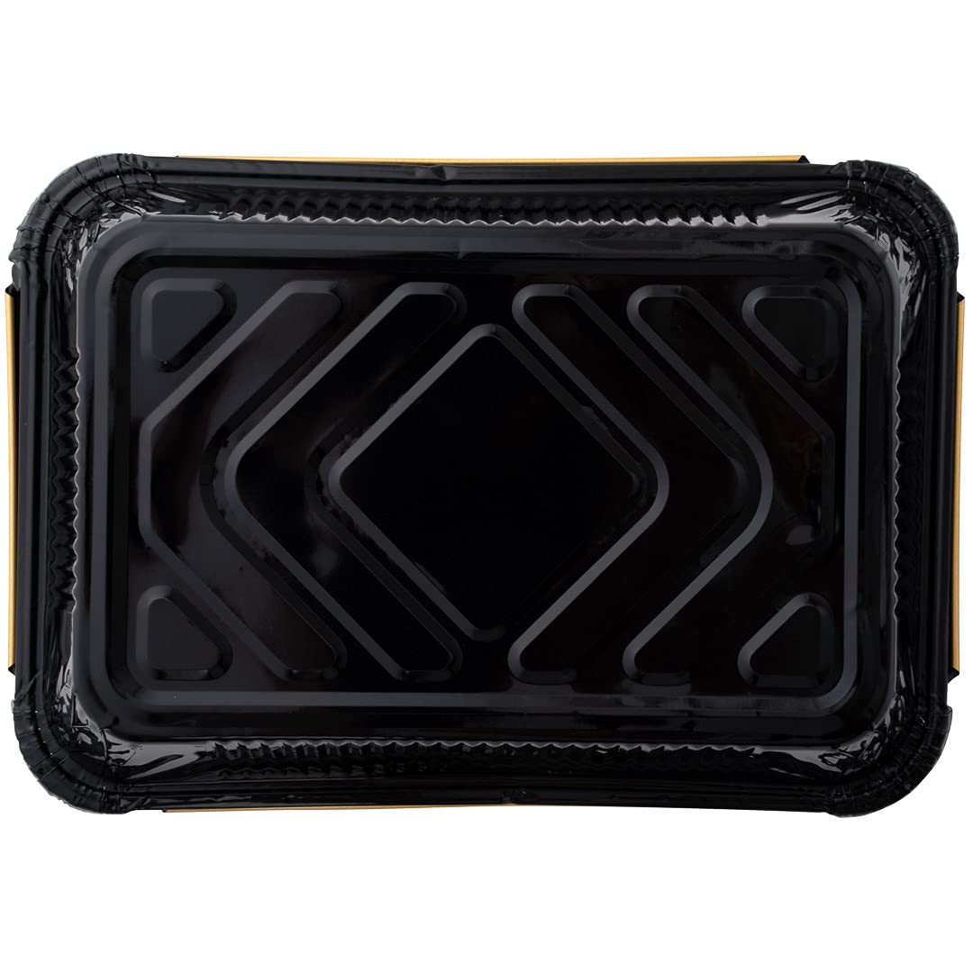 **Restaurantware Foil Lux 41 oz Heavy-Duty Aluminum Takeout Containers - 200 Recyclable Rectangle Black & Gold Foil Pans for Large Meals, Sides, Catering & Freezer Storage**