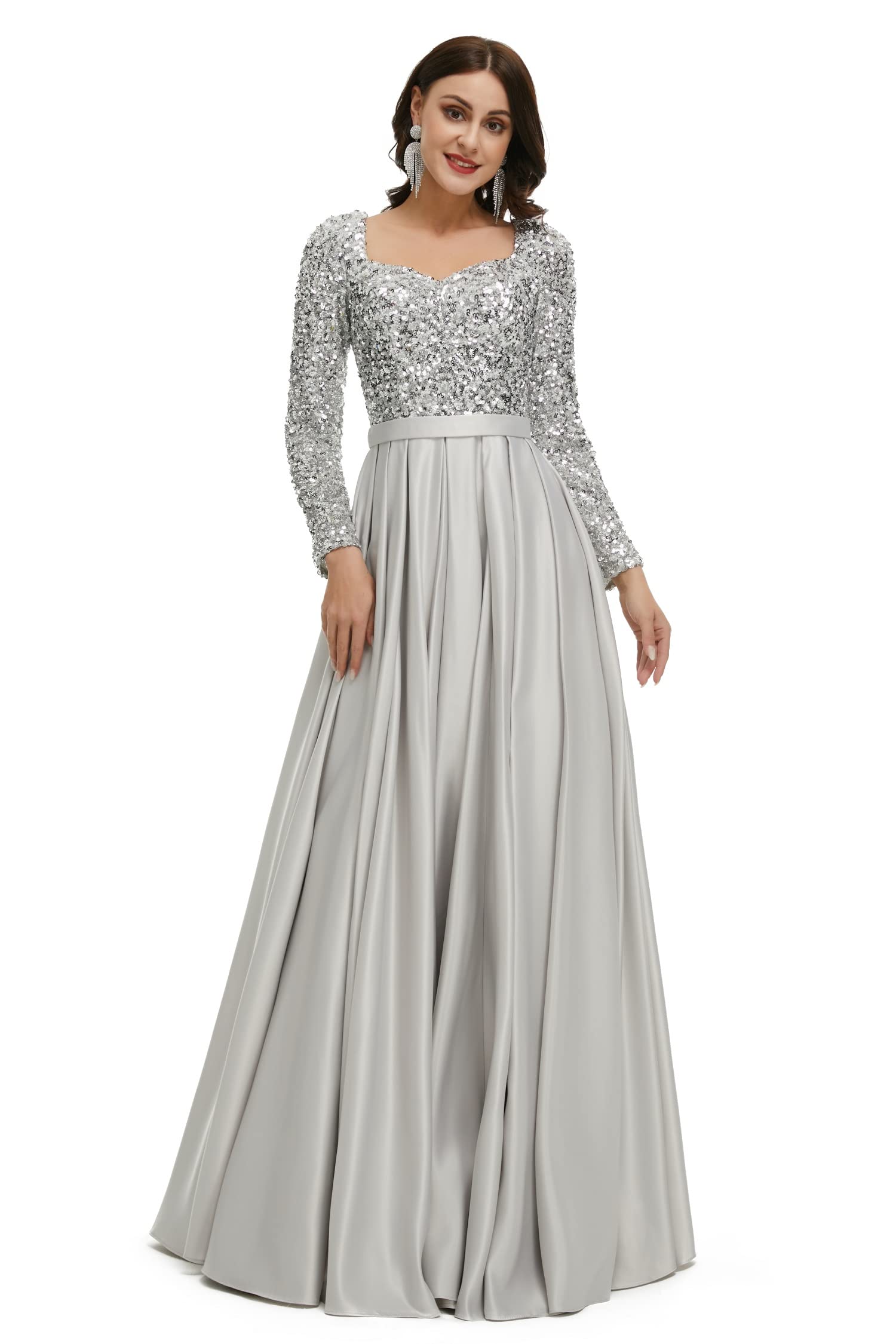 Engerla Sequined A-Line Long Sleeve Bridal Gown - Elegant Wedding Dress for Bride & Bridesmaids, Prom & Evening Party Gowns | Perfect for Weddings, Formal Events & Special Occasions