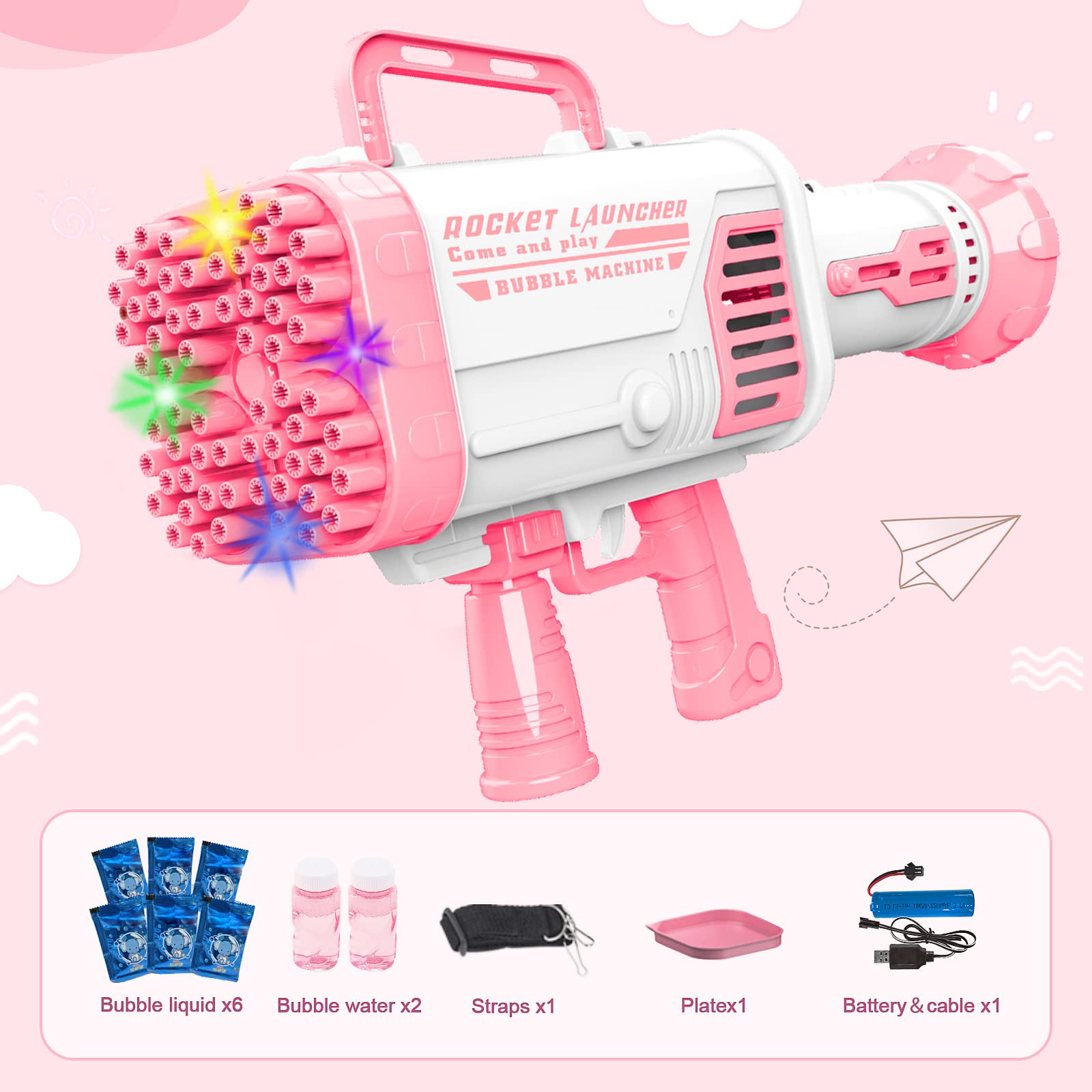 Rocket Boom Bubble Maker with 64 Holes - 5000+ Bubbles per Minute - Pink Bubble Blower for Kids & Adults - Perfect for Outdoor Play, Birthday Parties, and Summer Fun