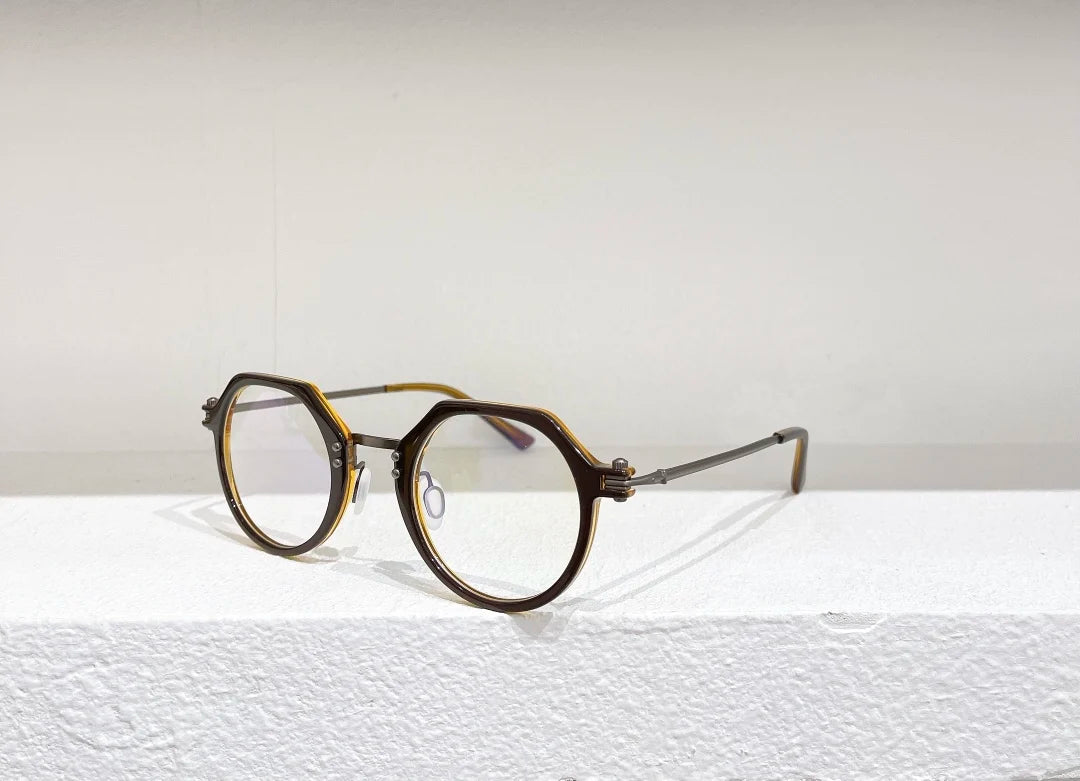 Unisex Full Rim Flat Top Round Titanium Acetate Eyeglasses 5882 - Lightweight Durable Frame for Work, Reading & Fashion | Aimee Eyewear