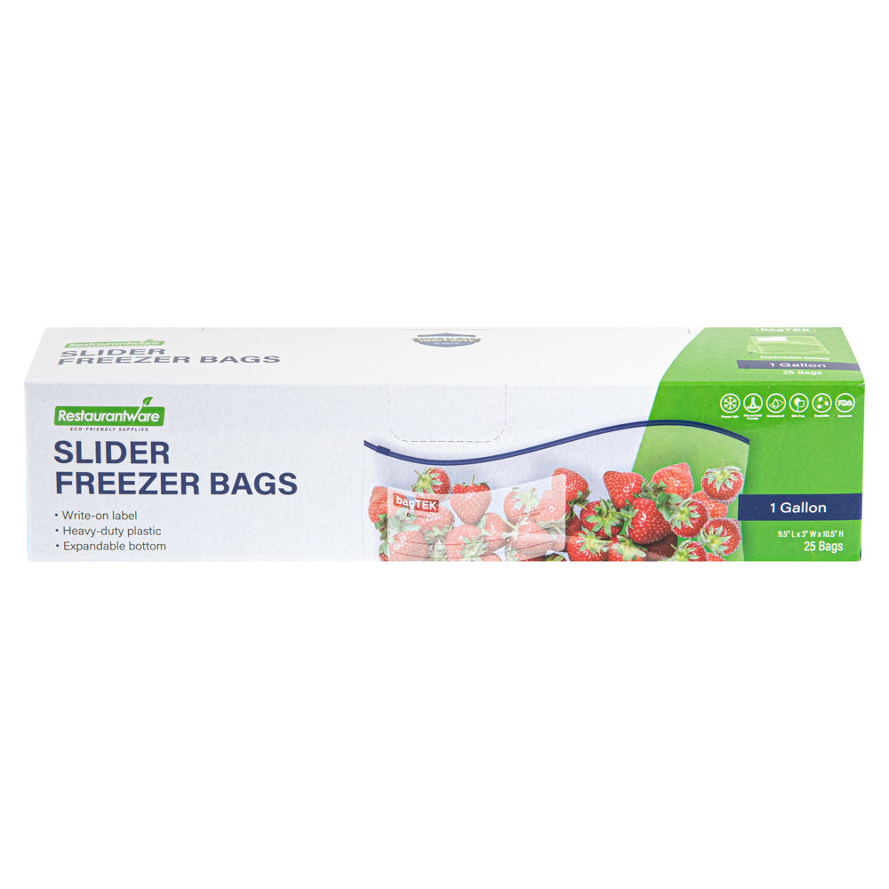 BPA-Free 1 Gallon Clear Plastic Freezer Bags with Slider Seal & Expandable Bottom - 25 Count Box (9.5