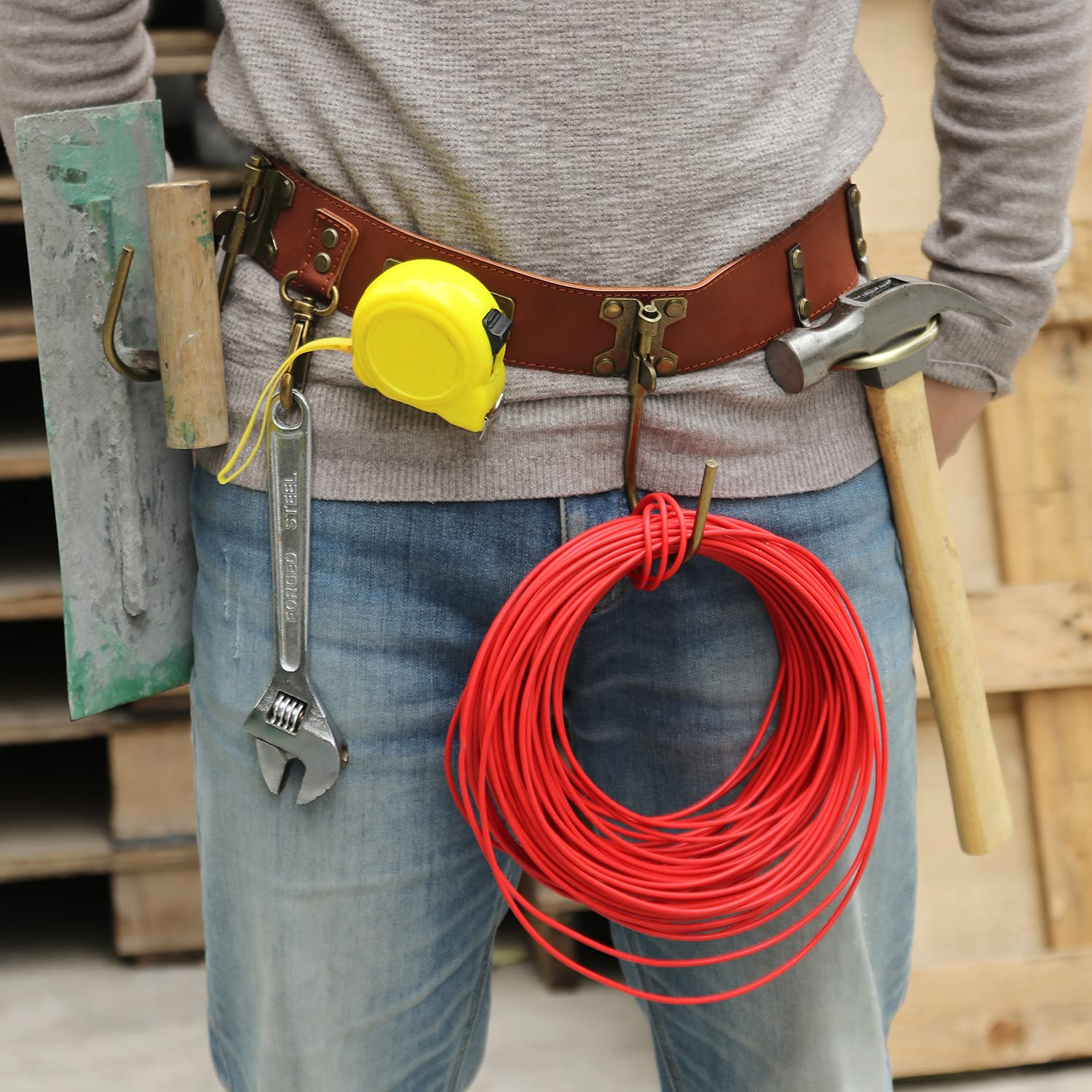 TOURBON Adjustable Tool Belt with Hooks - Hammer, Hatchet, Tape Measure & Drill Holster for Carpenters, Construction Workers & DIY Enthusiasts | Heavy Duty Work Belt for Home Improvement & Job Site Use
