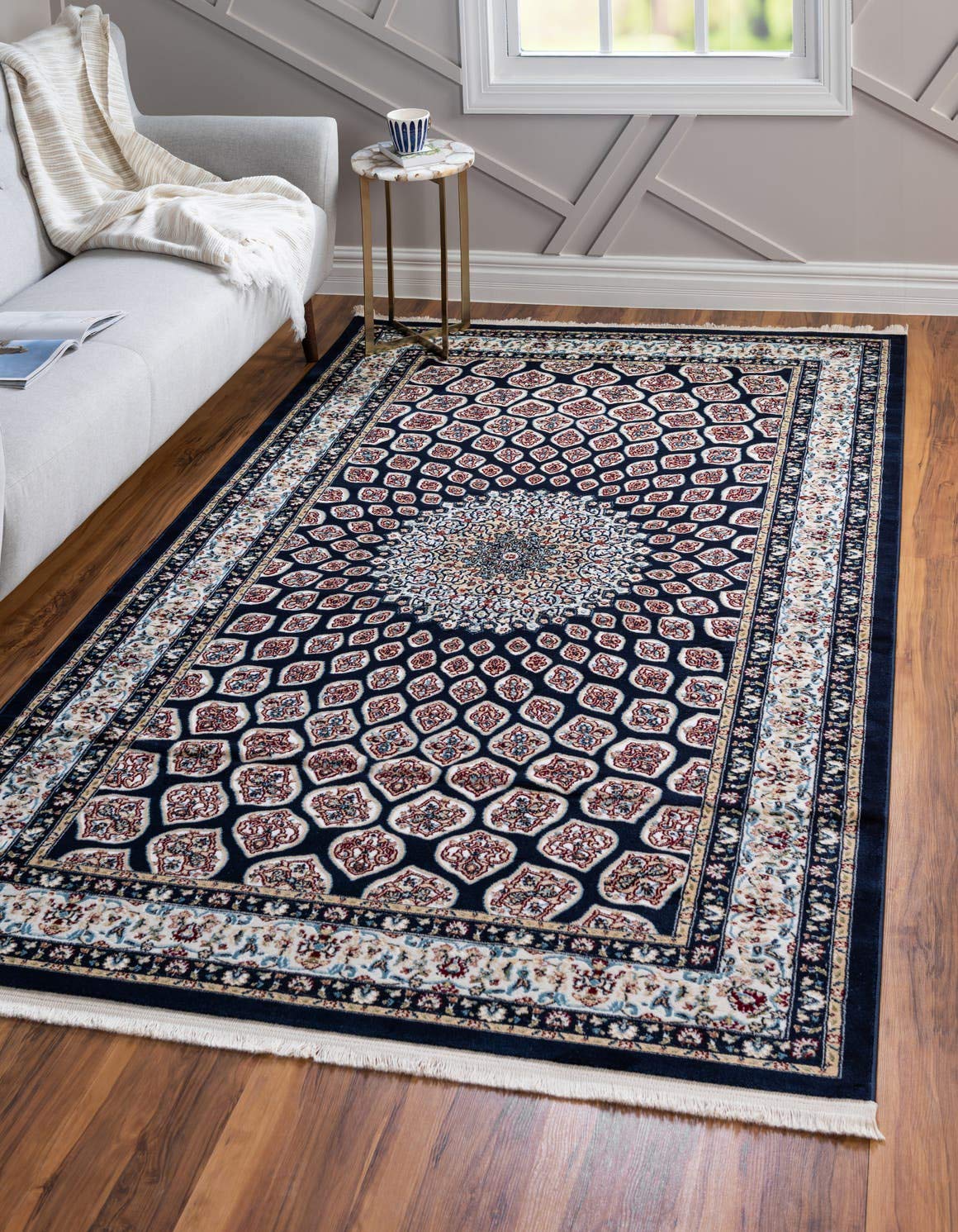 Unique Loom Narenj Collection Classic Traditional Textured Medallion Pattern Area Rug - 8' x 10' Rectangle Navy Blue/Beige - Perfect for Living Room, Bedroom & Home Decor