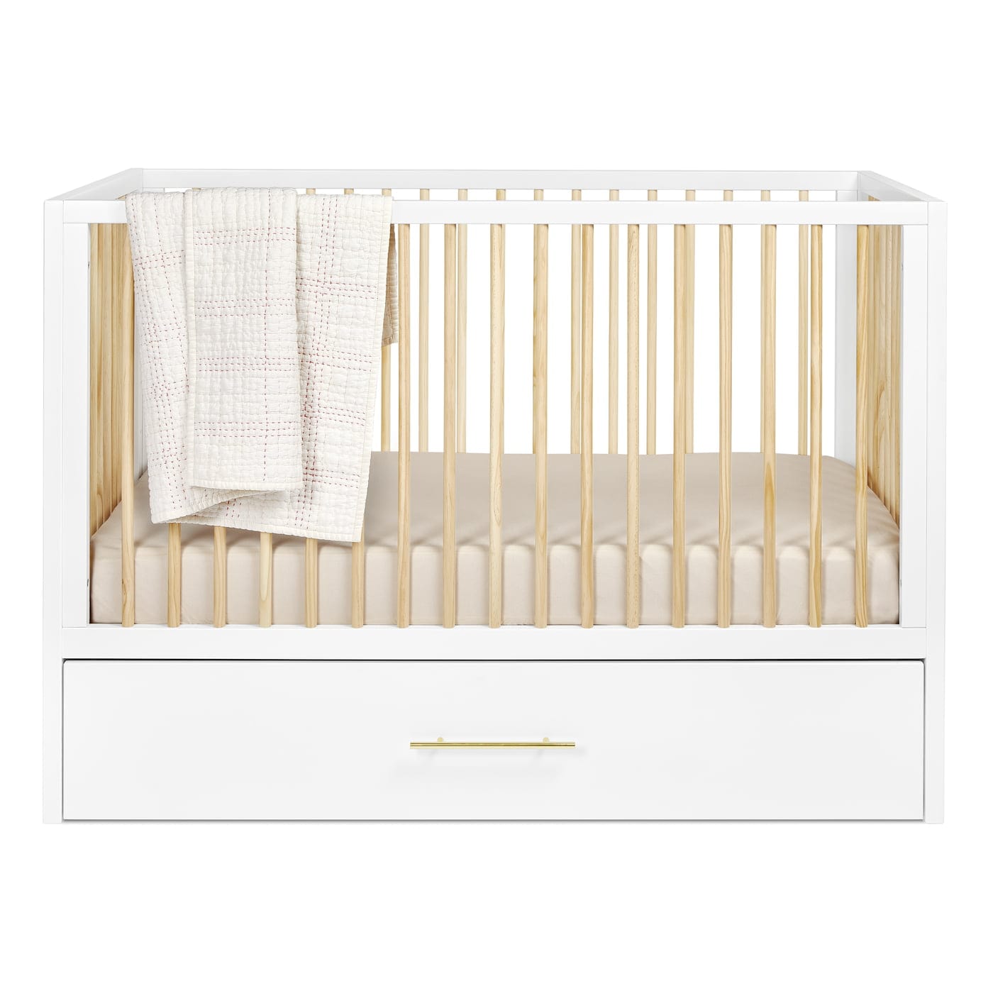 Hush Crib with Trundle - Gold Handle Convertible Baby Crib for Nursery - Perfect for Small Spaces & Shared Rooms