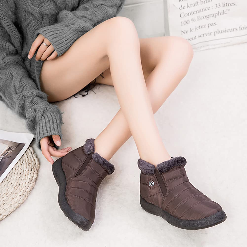 Women's Winter Snow Boots - Waterproof Slip-On Ankle Booties with Faux Fur Lining for Warmth - Non-Slip Outdoor Shoes for Hiking, Snowy Days & Cold Weather