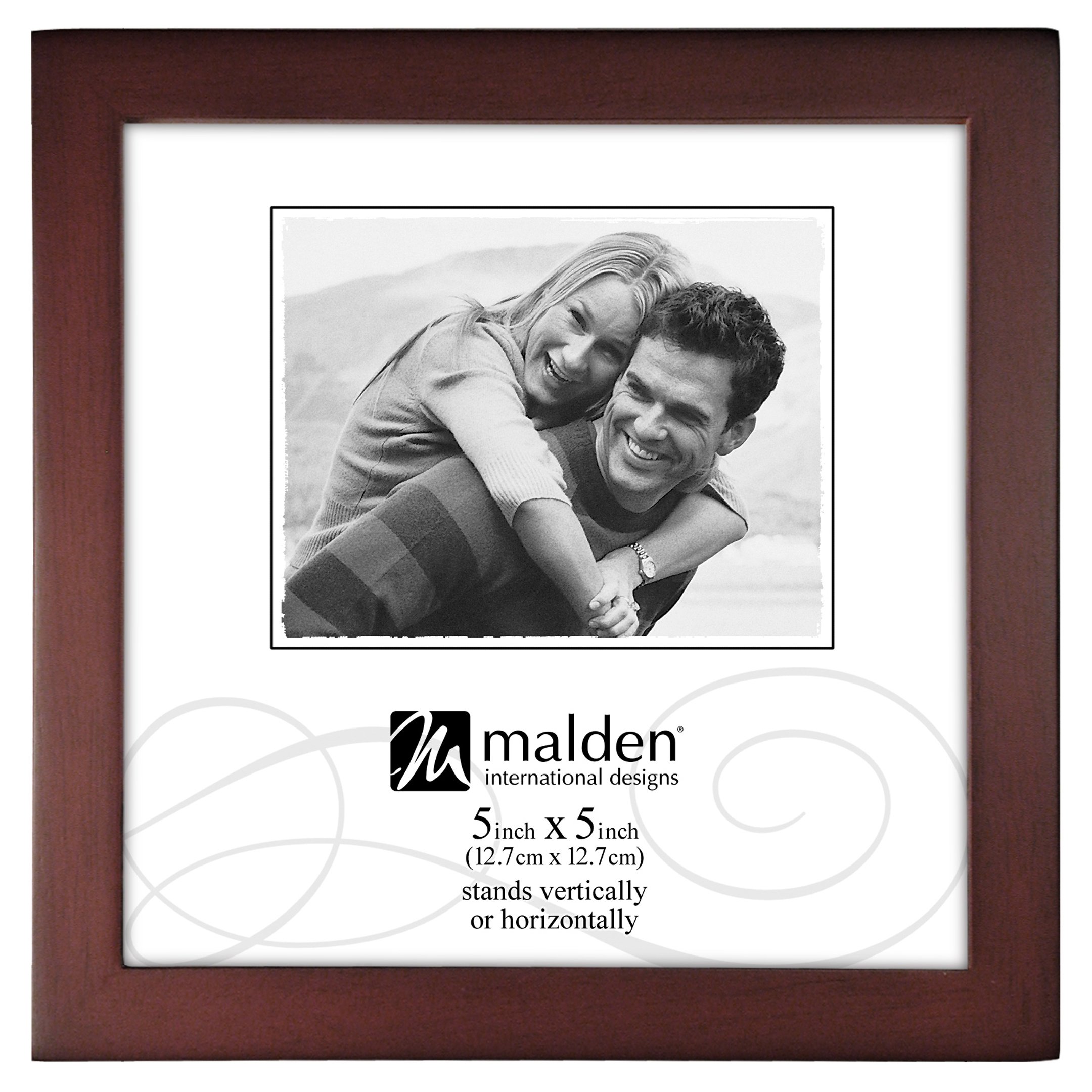 Malden International Designs Dark Walnut Wood Picture Frame 5x5 - Elegant Square Photo Frame for Wall Decor, Home Office & Gallery Display