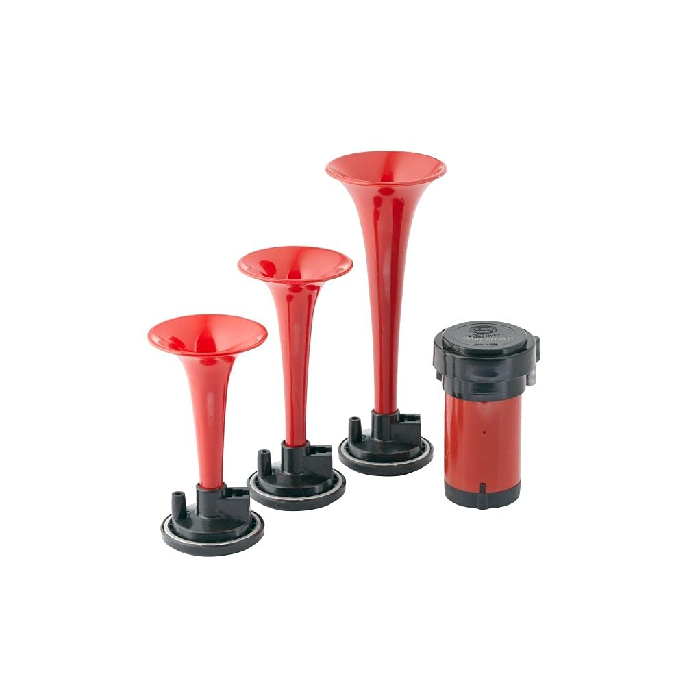 HELLA 003001671 Triple-Tone Air Horn Kit with 12V Air Compressor & Mounting Bracket - Loud Truck, Boat, Motorcycle Horn for Emergency & Off-Road Vehicles