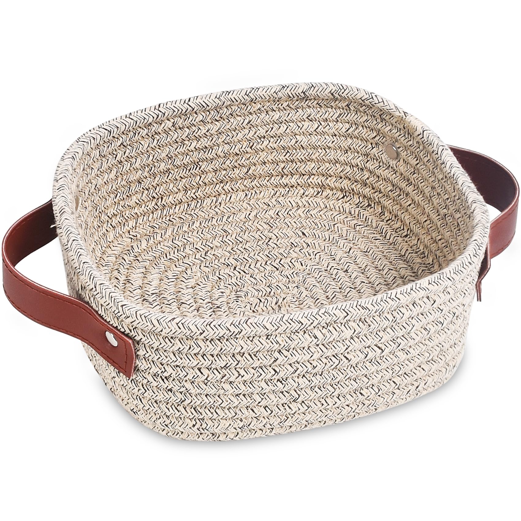 ABenkle Small Storage Basket - Mini Cotton Rope Woven Square Shelf Basket for Nursery, Spa, Home Decor | Boho Decorative Basket for Toys, Gifts, Dog & Cat Supplies | Perfect for Organizing, Displaying and Gifting - XS Size, Mixed Brown