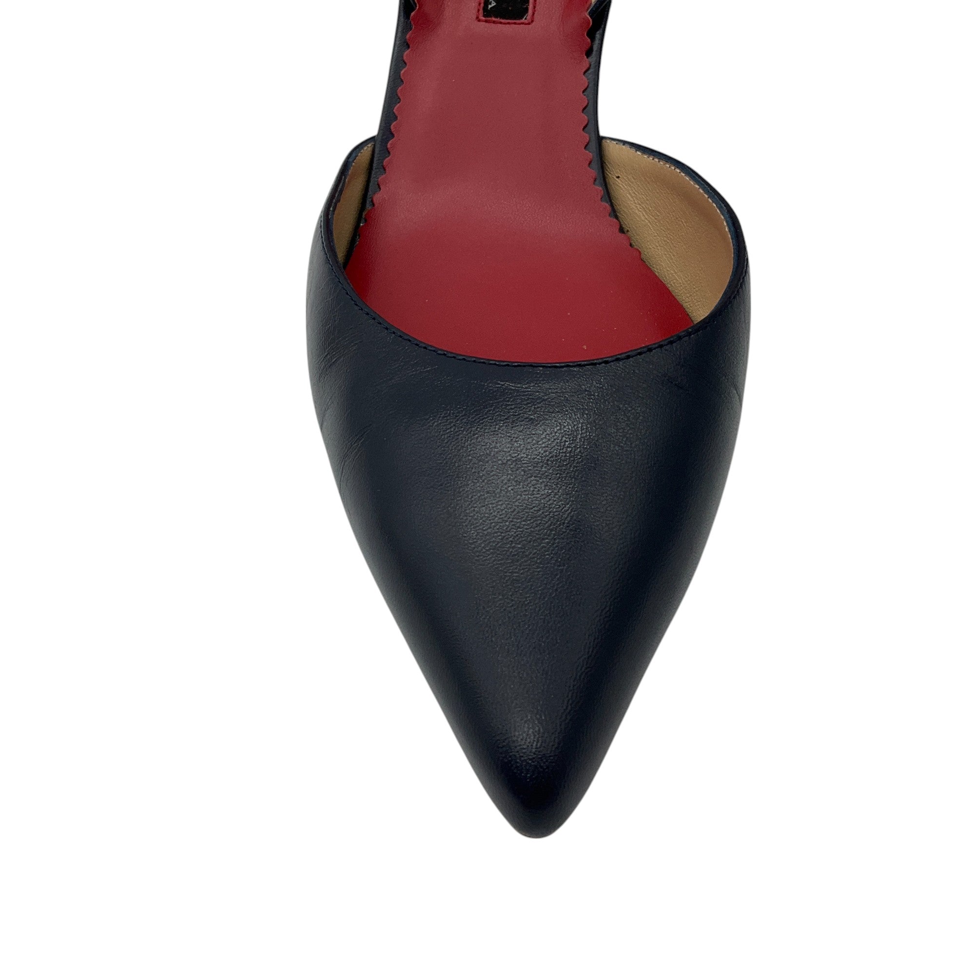 Carolina Herrera Navy Blue Leather Slingback Pumps for Women | Elegant High Heel Dress Shoes for Office, Party & Evening Wear
