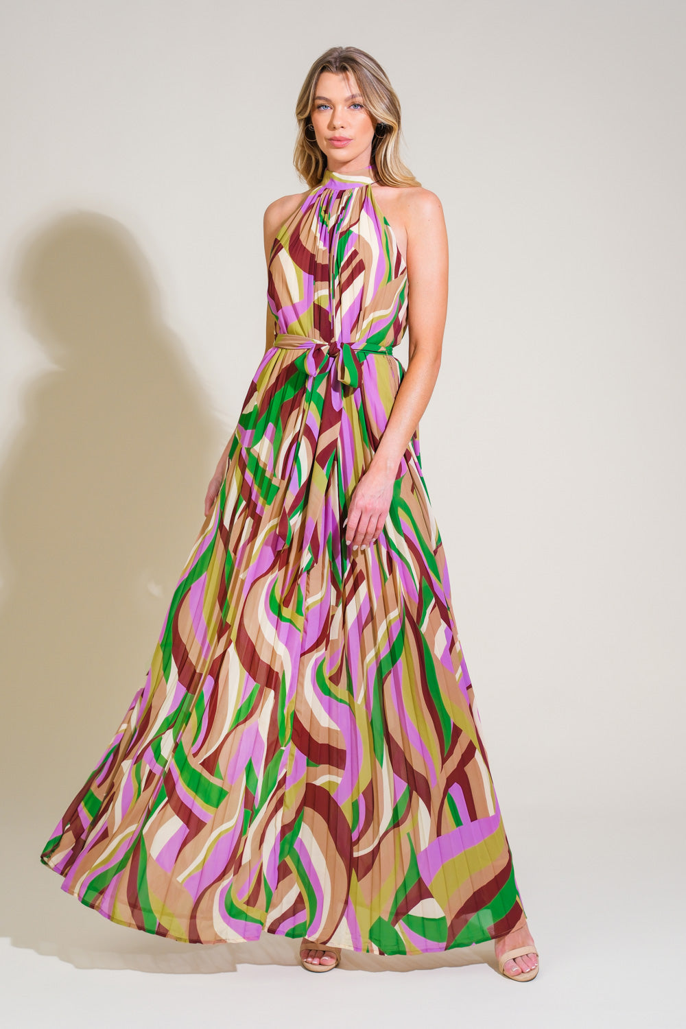 Mireille Halter Maxi Dress for Women - Elegant Long Sleeve Flowy Summer Dress for Beach, Wedding & Party Occasions