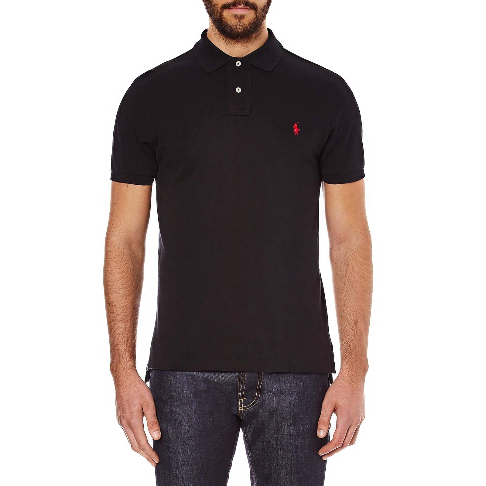 Ralph Lauren Men's Classic Fit Mesh Polo Shirt - Medium, Black/Red Pony Logo - Breathable Casual Shirt for Golf, Office & Summer Outings