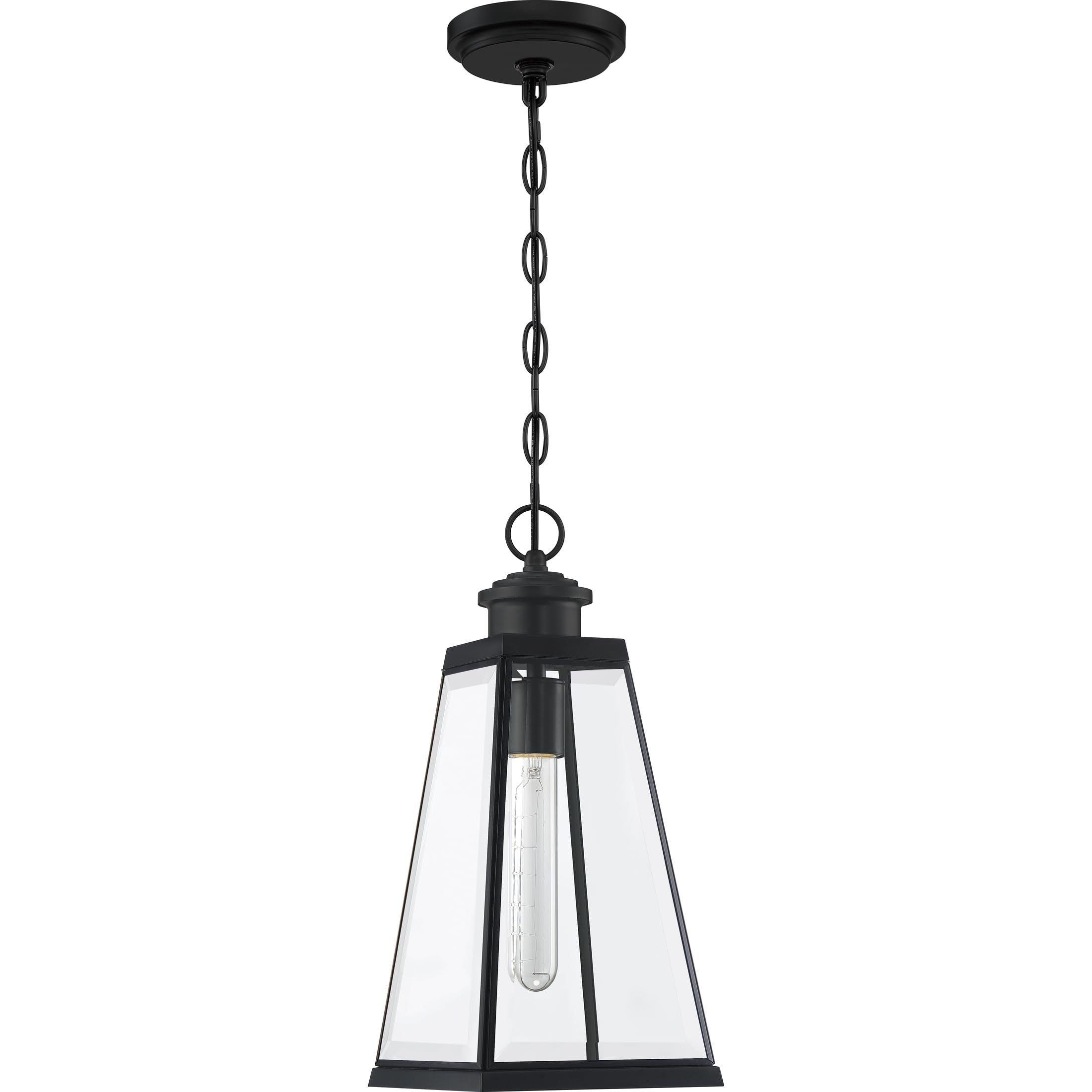 Quoizel Paxton 1-Light Matte Black Outdoor Hanging Lantern - Weatherproof Porch Light for Patio, Garden & Entryway - Modern Exterior Lighting Fixture