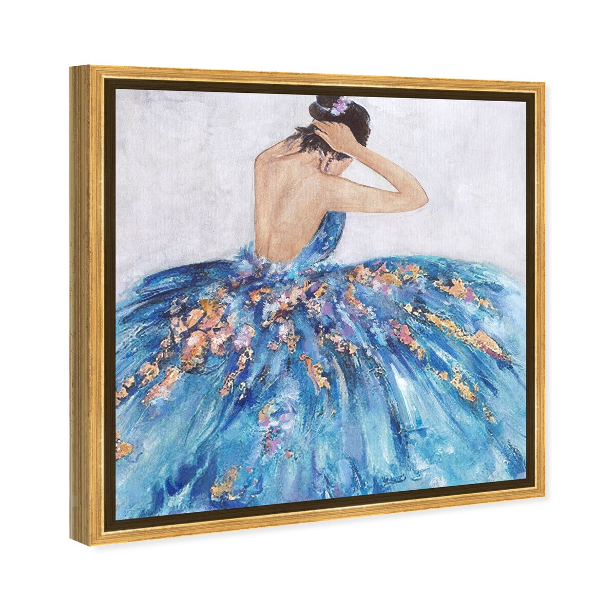 Elegant Blue Princess Dress Framed Canvas Wall Art Print - Glamorous Home Decor for Bedroom, Living Room & Nursery | Perfect Gift for Girls & Teens