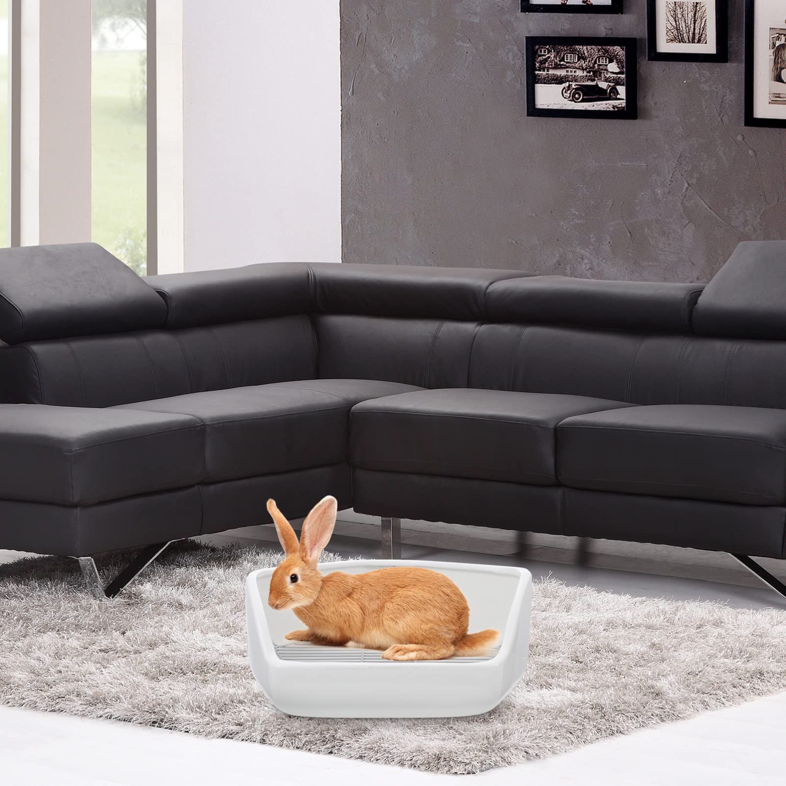 Ceramic Rabbit Litter Box - Corner Small Animal Toilet for Bunnies, Hamsters, Guinea Pigs & Chinchillas | White Pet Potty Trainer with Litter Tray | Perfect for Cage & Indoor Use
