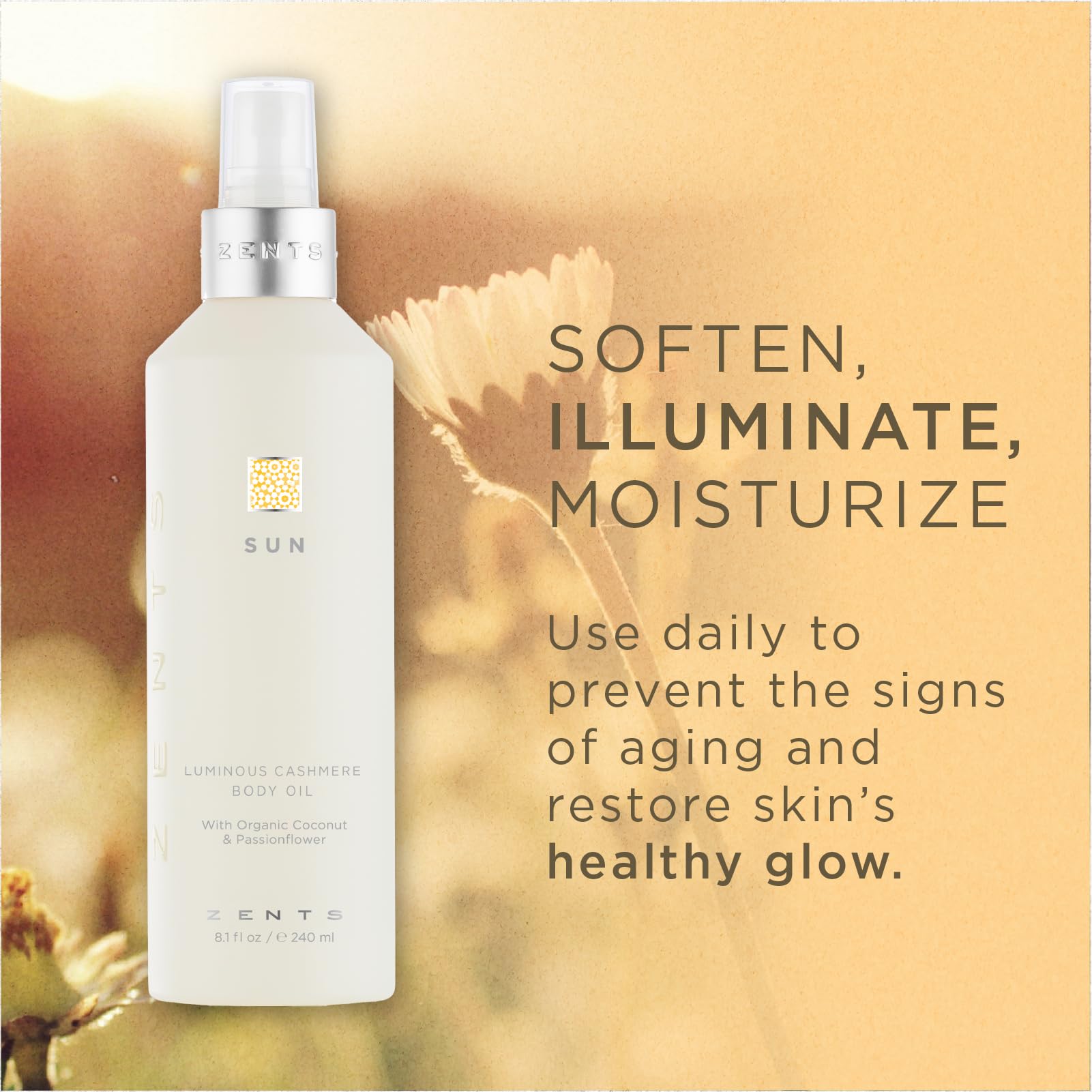 Zents Body Wash & Cashmere Oil Set - Sun Scented, Vitamin E & Coconut Oil for Soft Skin | Spa & Gift Use