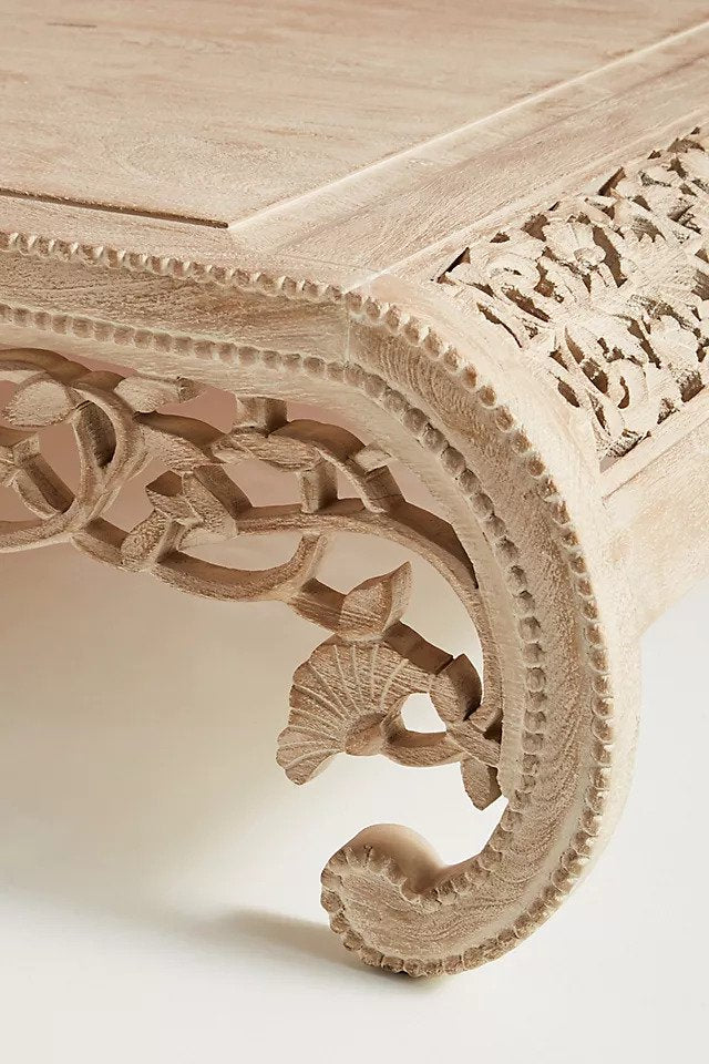 Hand Carved Wooden Coffee Table - Traditional Indian Design Center Table for Living Room | Solid Sheesham Wood Furniture | Perfect for Home Decor, Lounge & Family Gatherings