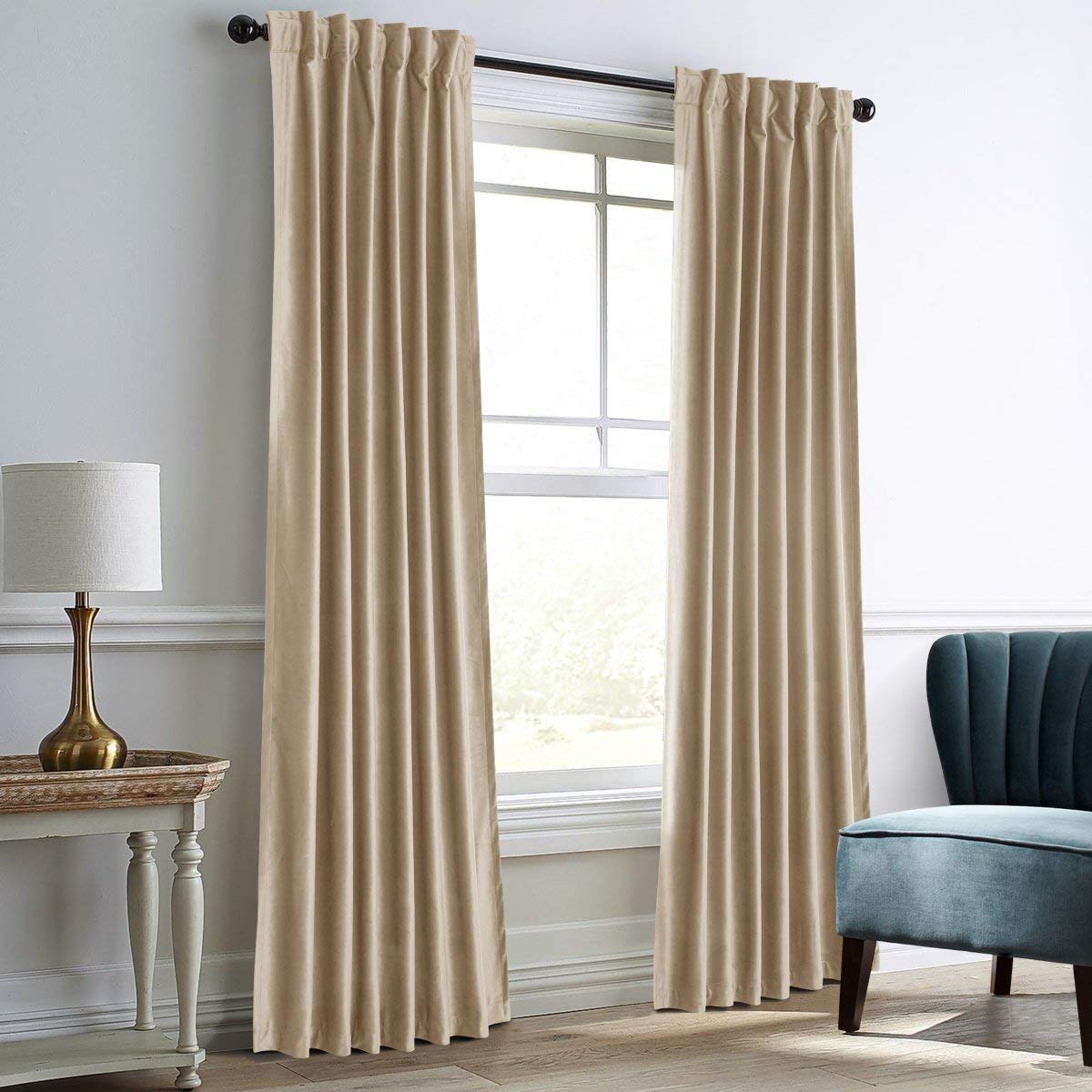 IYUEGO Camel Velvet Blackout Curtains - Thermal Insulated Window Drapes for Bedroom & Living Room (100