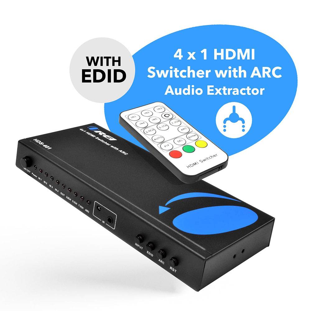 4K HDMI Switcher 4 in 1 with ARC Audio Extractor - HDS 401 - Seamless 4K UHD Switching for Home Theater, Gaming & Streaming Devices