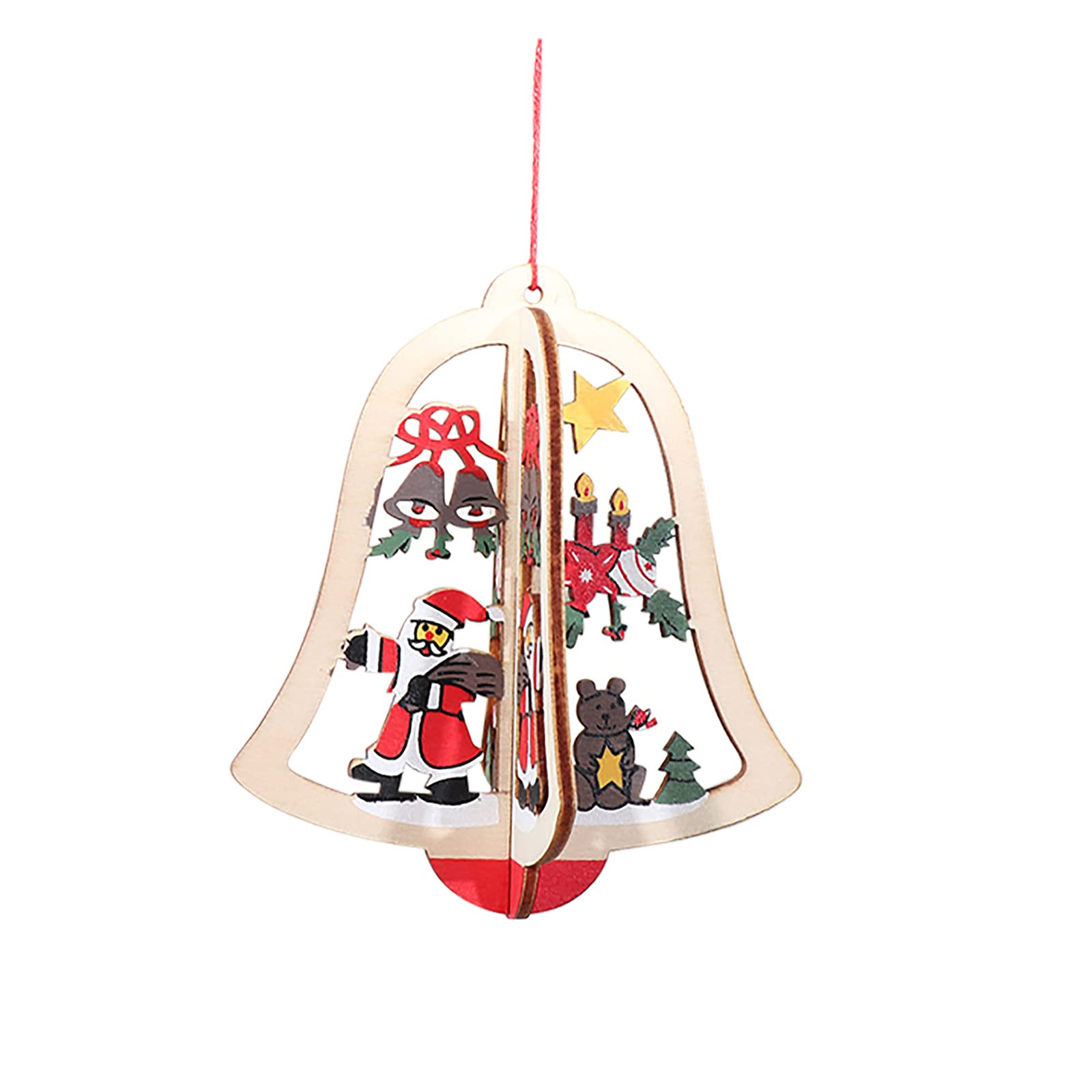 Yamart Christmas Tree Decorations - Creative Hollow Wooden Pendant with Pentagram Bell, Snowman & Wind Chime for Holiday Party Decor | Perfect for Xmas Tree Ornaments, Home Decor & Gift Giving
