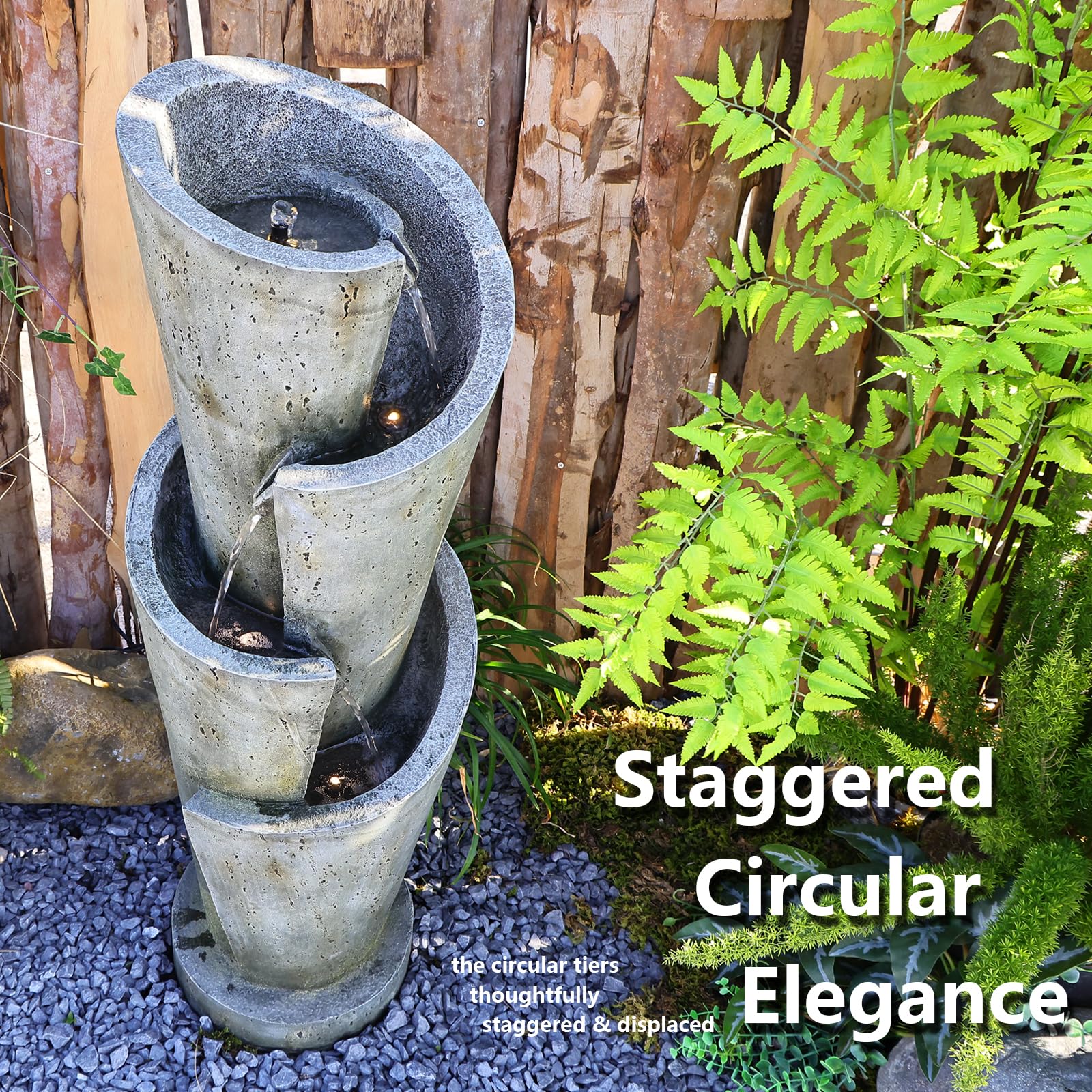 Outdoor Garden Water Fountain with LED Lights - 39 Inch Circular Elegance Waterfalls Floor Standing Fountain with Pump for Patio, Yard, Living Room | Perfect for Relaxation & Home Decor
