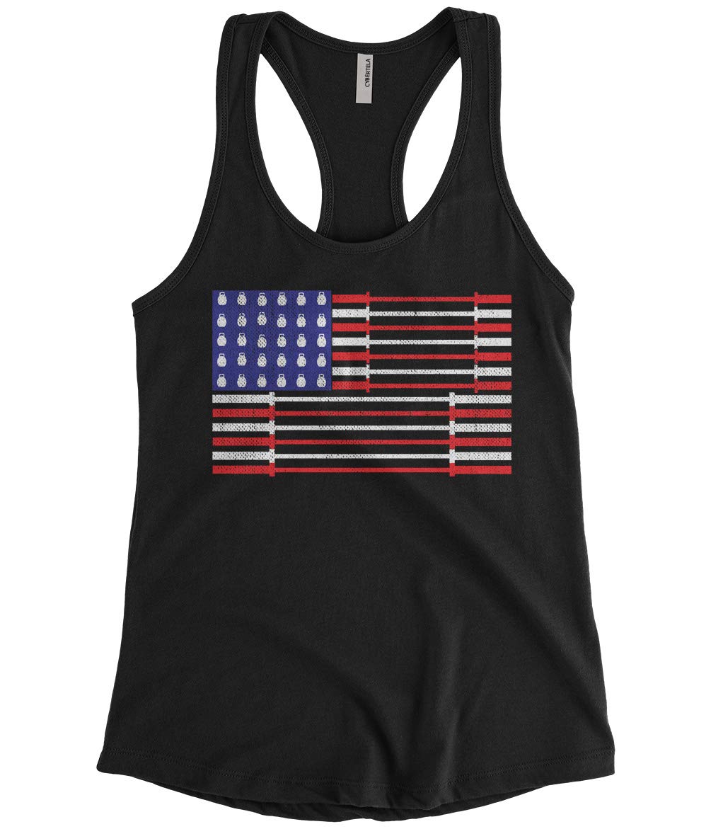 Women's American Flag Dumbbell Workout Tank Top - Gym Fitness Racerback for Cross Training & Weightlifting | Perfect for Home Workouts & 4th of July Fitness Events