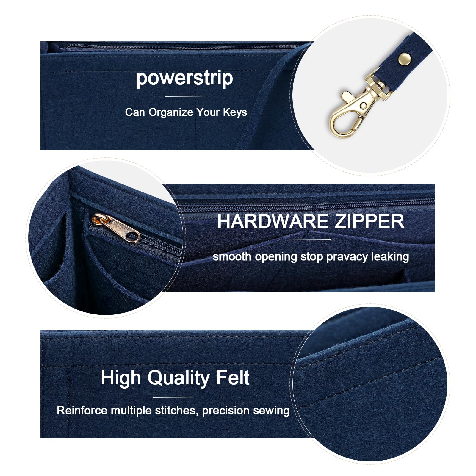 Premium Felt Purse Insert Organizer for Medium Dior Book Tote - Multiple Pockets, Dark Blue (Large) | Perfect for Travel, Work & Everyday Use to Keep Essentials Organized
