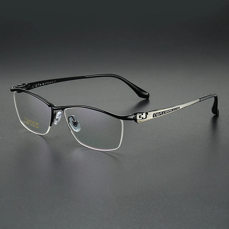 Aror Men's Semi-Rimless Square Oval Titanium Eyeglasses Frame 96162 - Lightweight Durable Glasses for Work, Reading & Everyday Wear