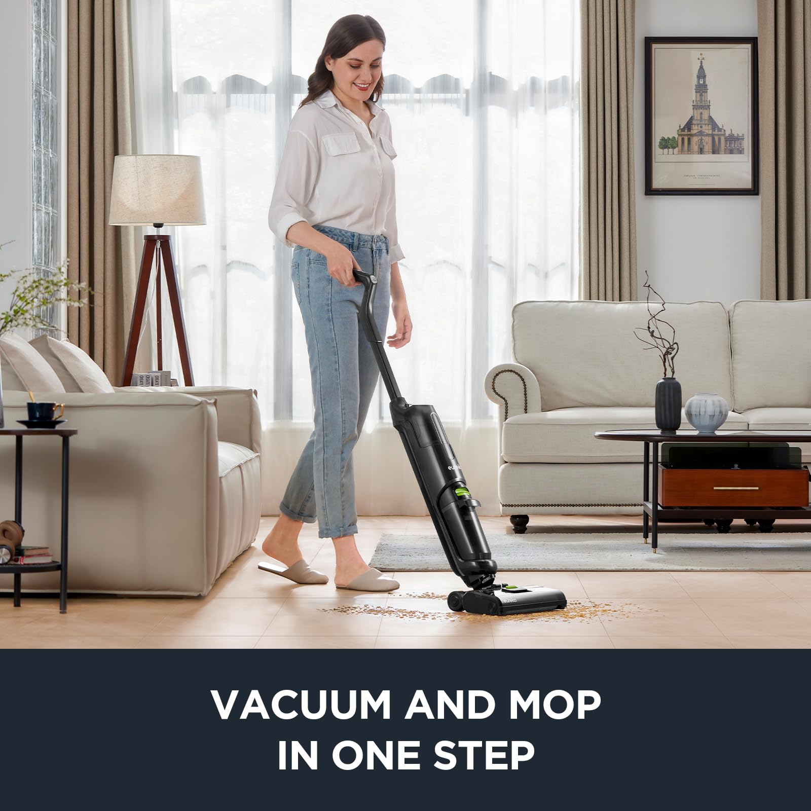 Eureka Cordless Wet Dry Vacuum Cleaner with Self-Cleaning System - Lightweight Hardwood Floor Mop Vac for Pet Hair & Sticky Messes - Ideal for Home Cleaning, Spills, and Pet Owners (Black, Model NEW400)