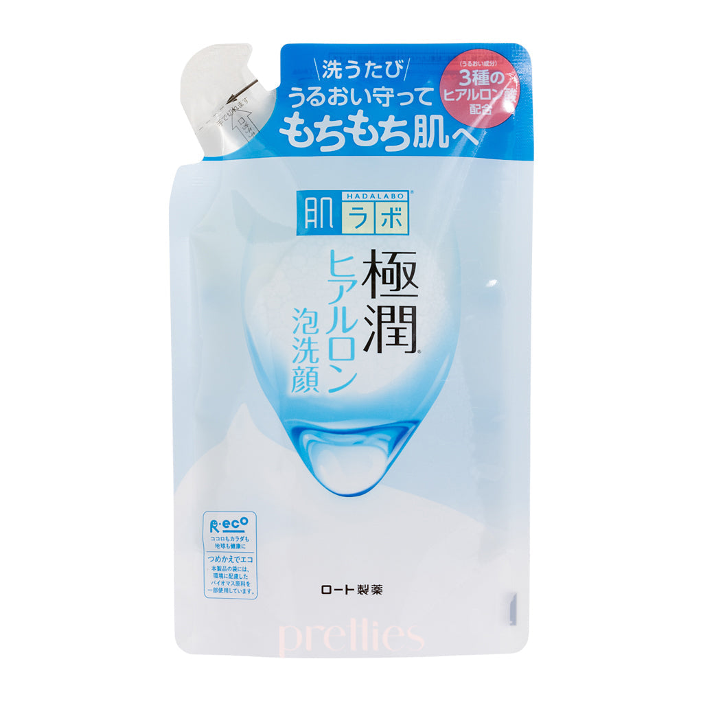 Hada Labo Gokujyun Hyaluronic Acid Foaming Face Wash Refill 140ml - Hydrating Cleanser for Dry & Sensitive Skin - Perfect for Daily Skincare Routine & Travel