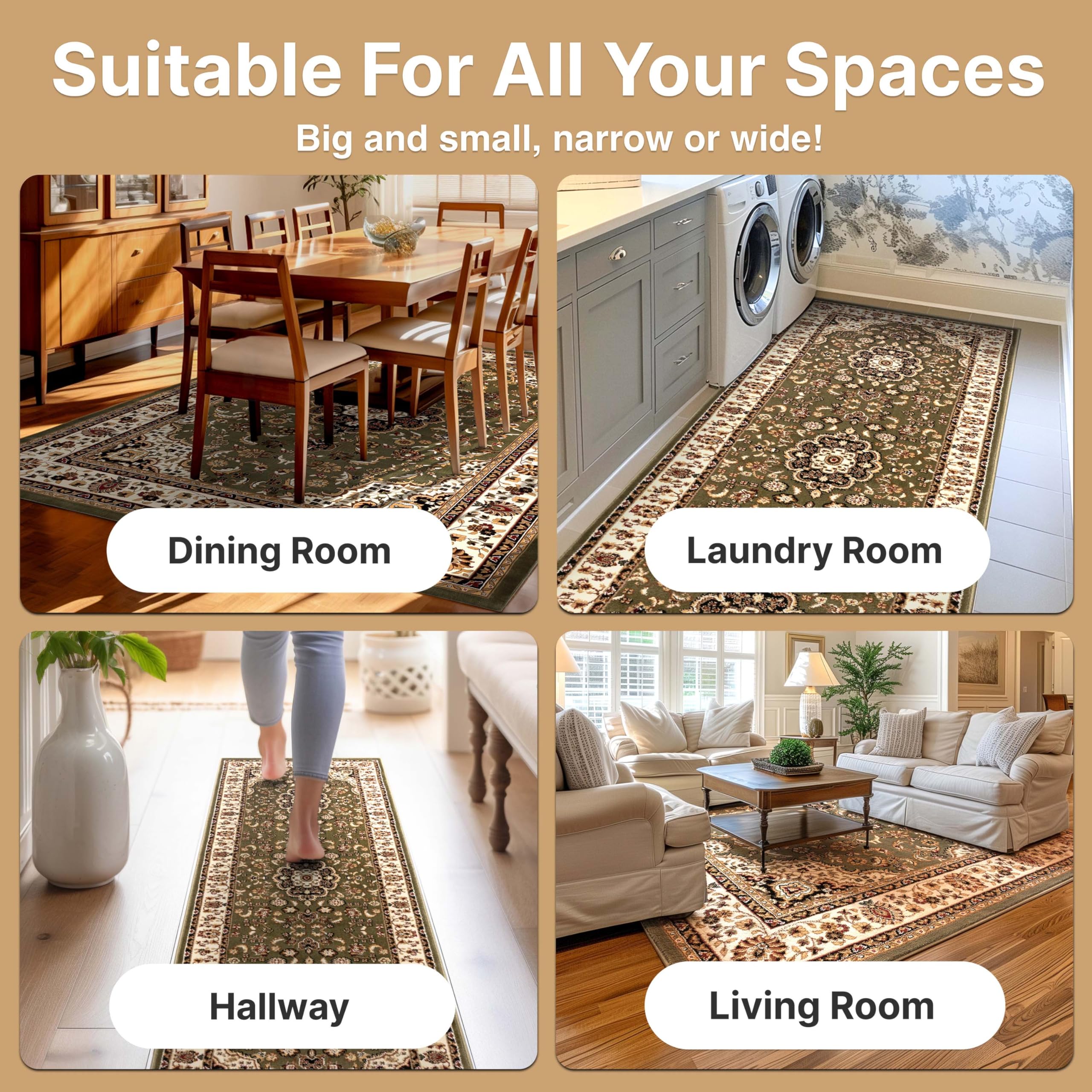 Well Woven Barclay Collection Medallion Kashan Green 5 ft Round Area Rug - Soft Non-Slip Living Room, Bedroom & Dining Room Carpet - Perfect for Home Decor, Office & Nursery