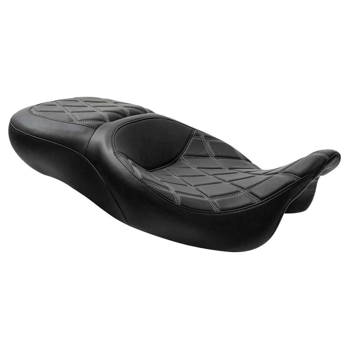 C.C. RIDER Driver Leather Passenger Seat - Fat Diamond 2-Up One-Piece for Harley Touring Road King Street Glide Road Glide Electra Glide 2009-2023 | Comfortable & Durable Motorcycle Seat for Long Rides & Two-Up Touring