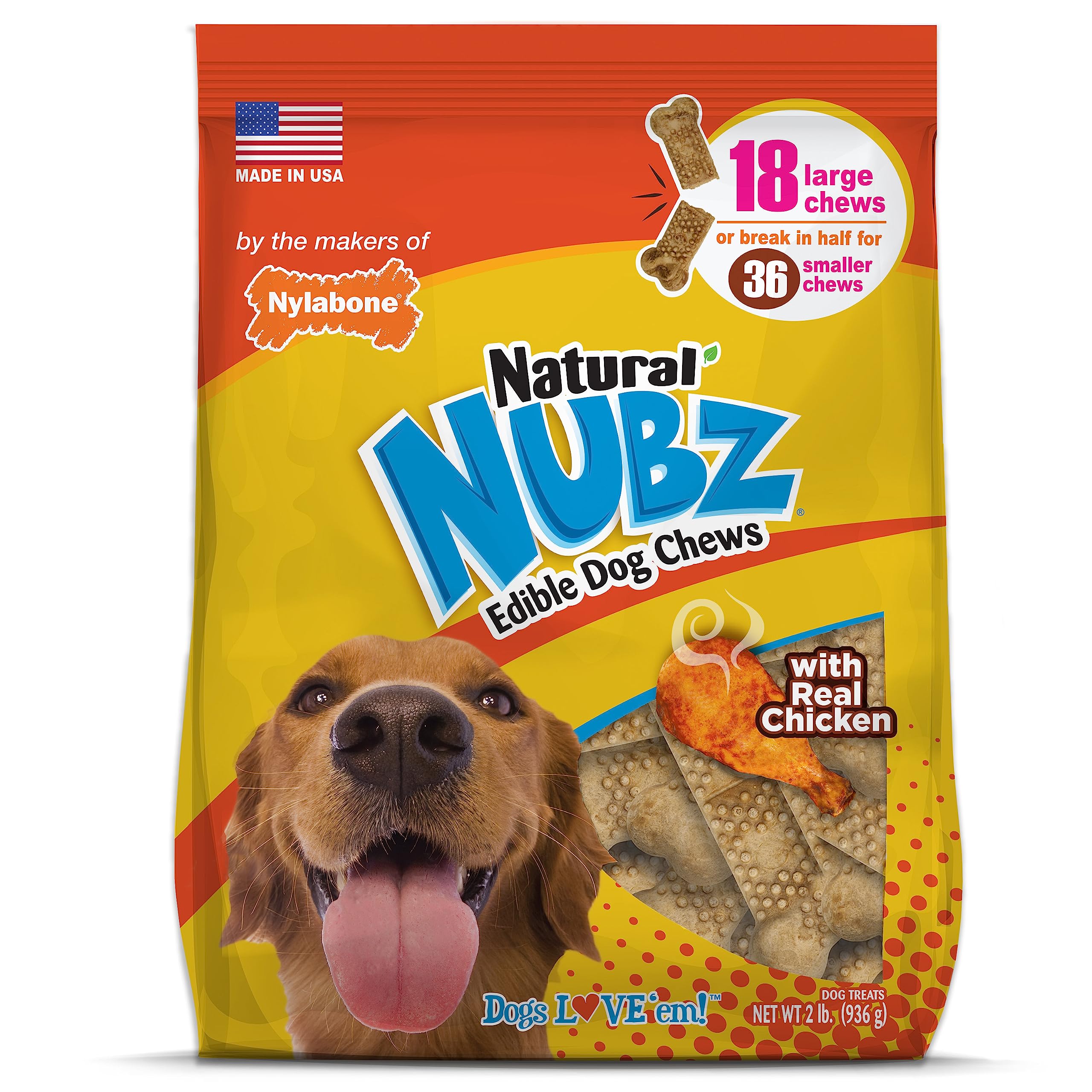Nylabone Nubz Natural Dog Chews for Large Breeds - 18 Count Dental Treats for Aggressive Chewers | Promotes Healthy Teeth & Fresh Breath - Perfect for Training Rewards and Playtime