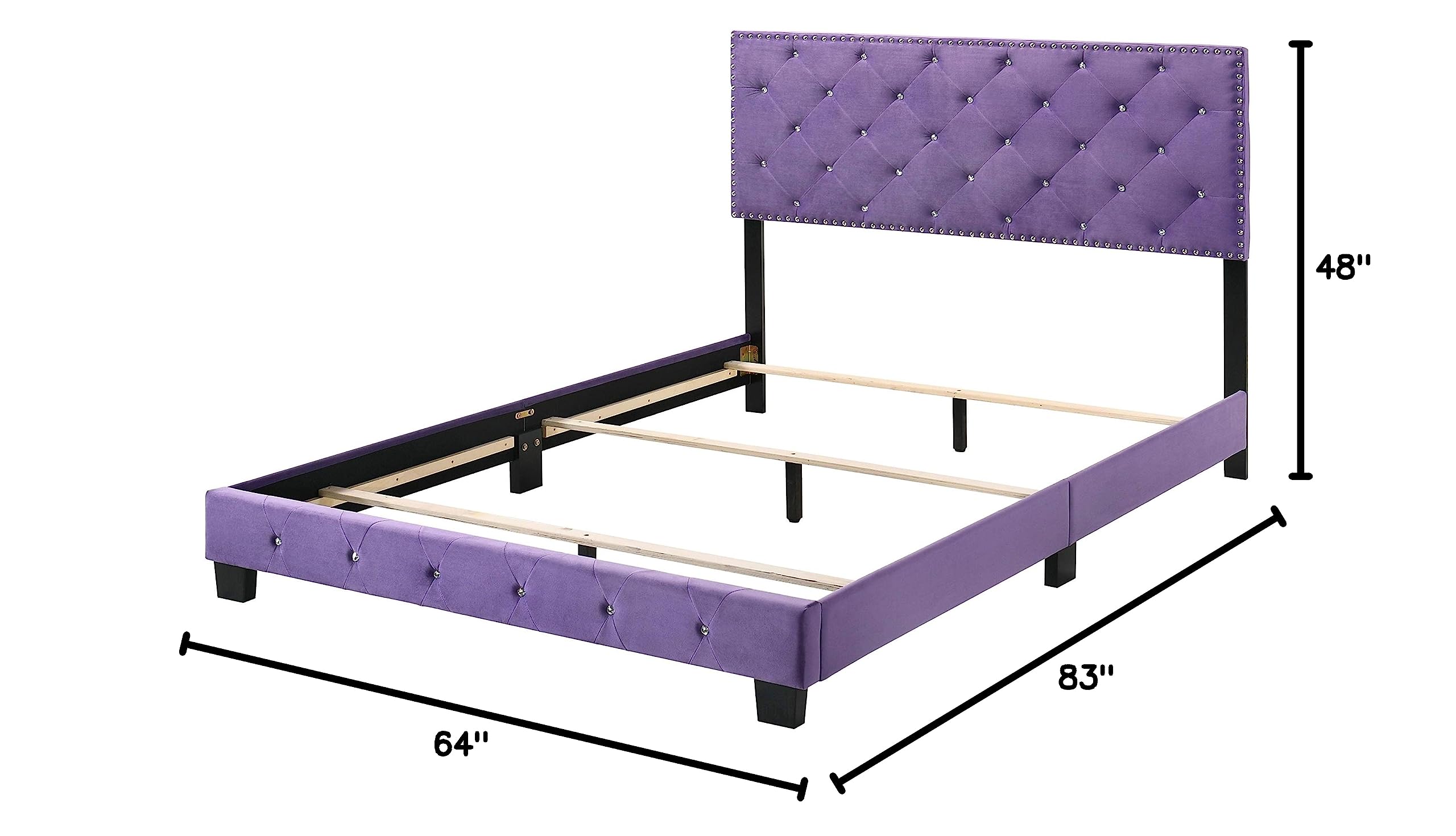 Glory Furniture Suffolk Velvet Upholstered Queen Bed Frame in Royal Purple - Luxurious Bedroom Centerpiece for Master Suite or Guest Room