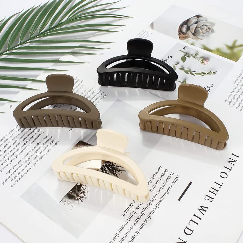 FAMEZA 4Pcs Matte Neutral Claw Hair Clips for Thin to Medium Hair - Non-Slip Semicircle Hair Clips for Women & Girls - Perfect for School, Work, Travel & Everyday Styling