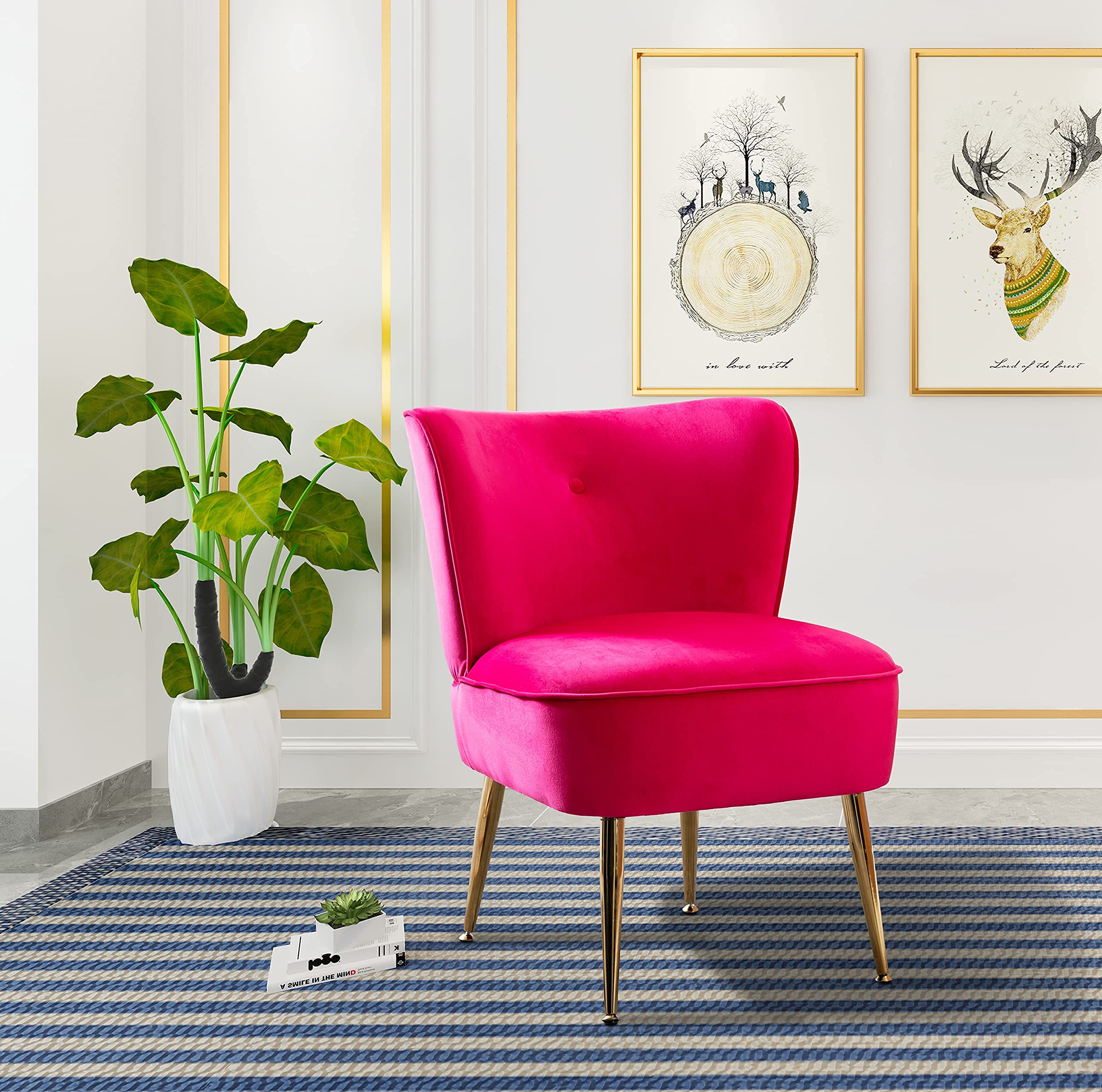 Modern Velvet Accent Chair - Soft Ergonomic Living Room Armless Slipper Chair with Adjustable Gold Metal Legs, 23