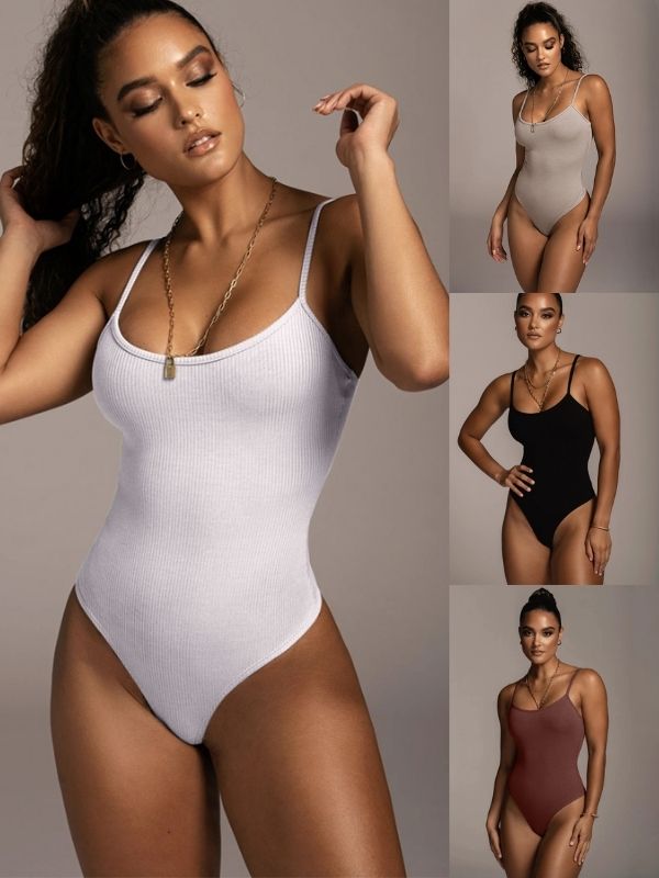 ZASUWA Women's Sleeveless Ribbed Bodysuit with Adjustable Straps - Sexy Short Tops for Casual Wear, Layering & Night Out