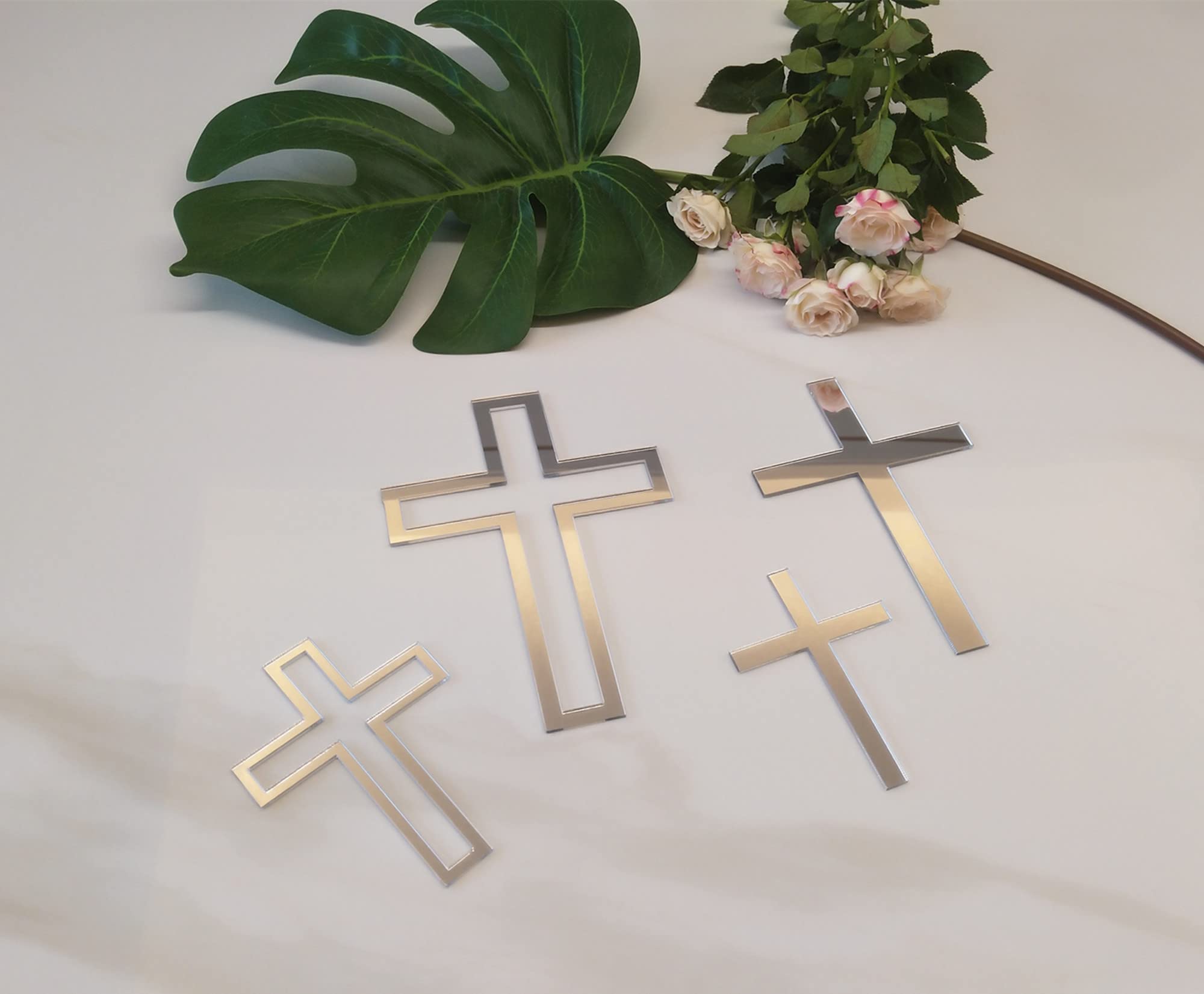 16pcs Acrylic Cross Cake Toppers - Silver Mirror 4'' Cross Cake Decorations for Baptism, Christening, Holy Communion, Easter & Religious Celebrations - Perfect for Wedding, Birthday & Special Occasion Cakes
