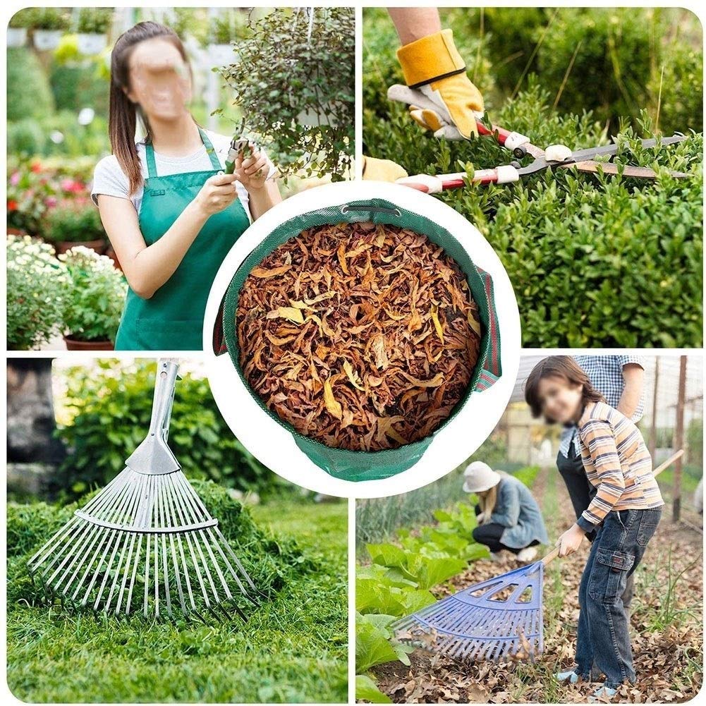 **LJIANW Garden Waste Bags - 3PCS Heavy Duty PP Woven Leaf Bags with Drawstring Handles (80X100CM, 500L, Green) - Perfect for Yard Waste, Fallen Leaves, and Garden Debris Cleanup**