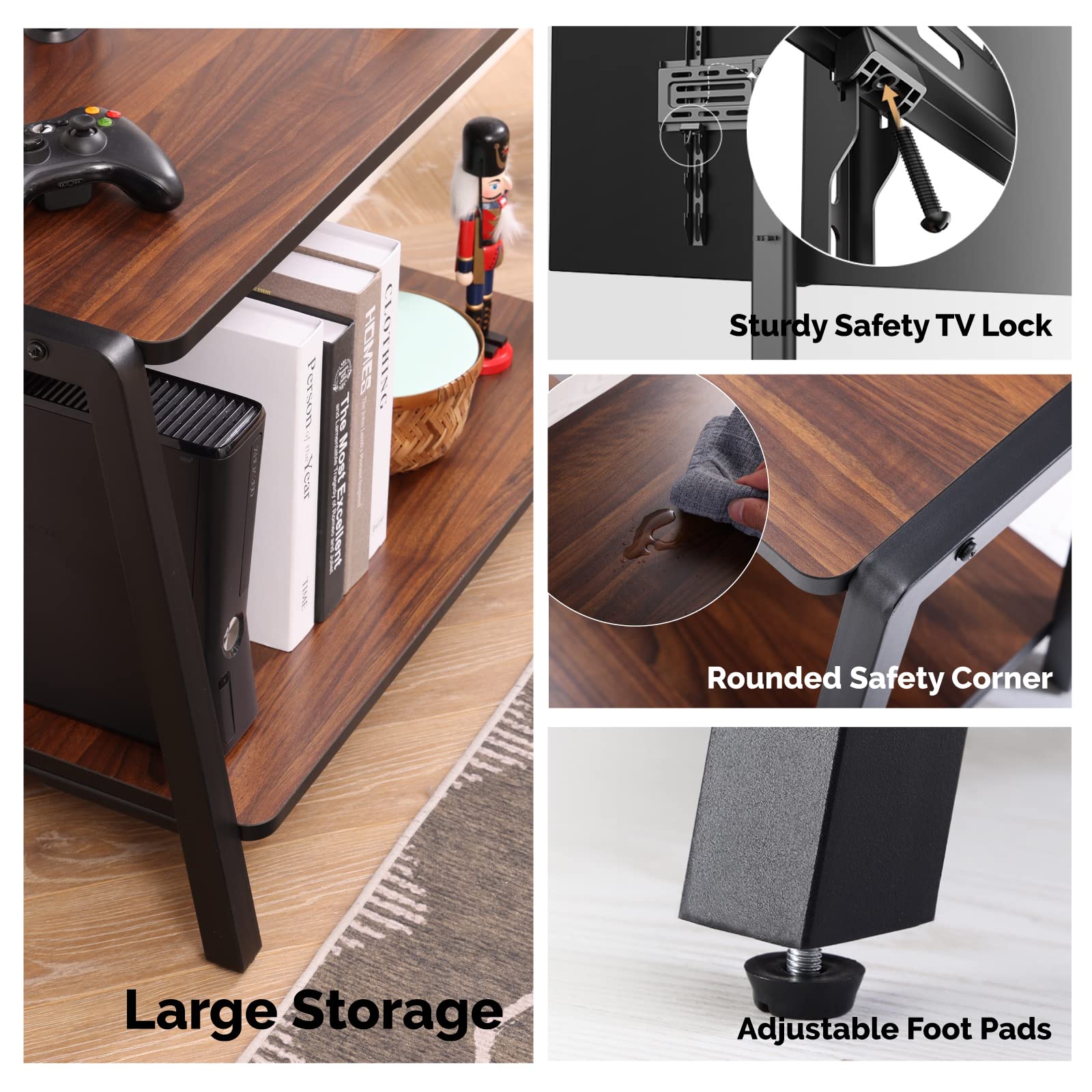FITUEYES Wooden TV Stand for 32-55 Inch TVs with Mount, 2-Tier Entertainment Center with Storage Shelf - Tall Corner TV Stand for Bedroom & Living Room, Supports Up to 77lbs - Perfect for Flat Screen TVs, Gaming Consoles & Home Theater Setup