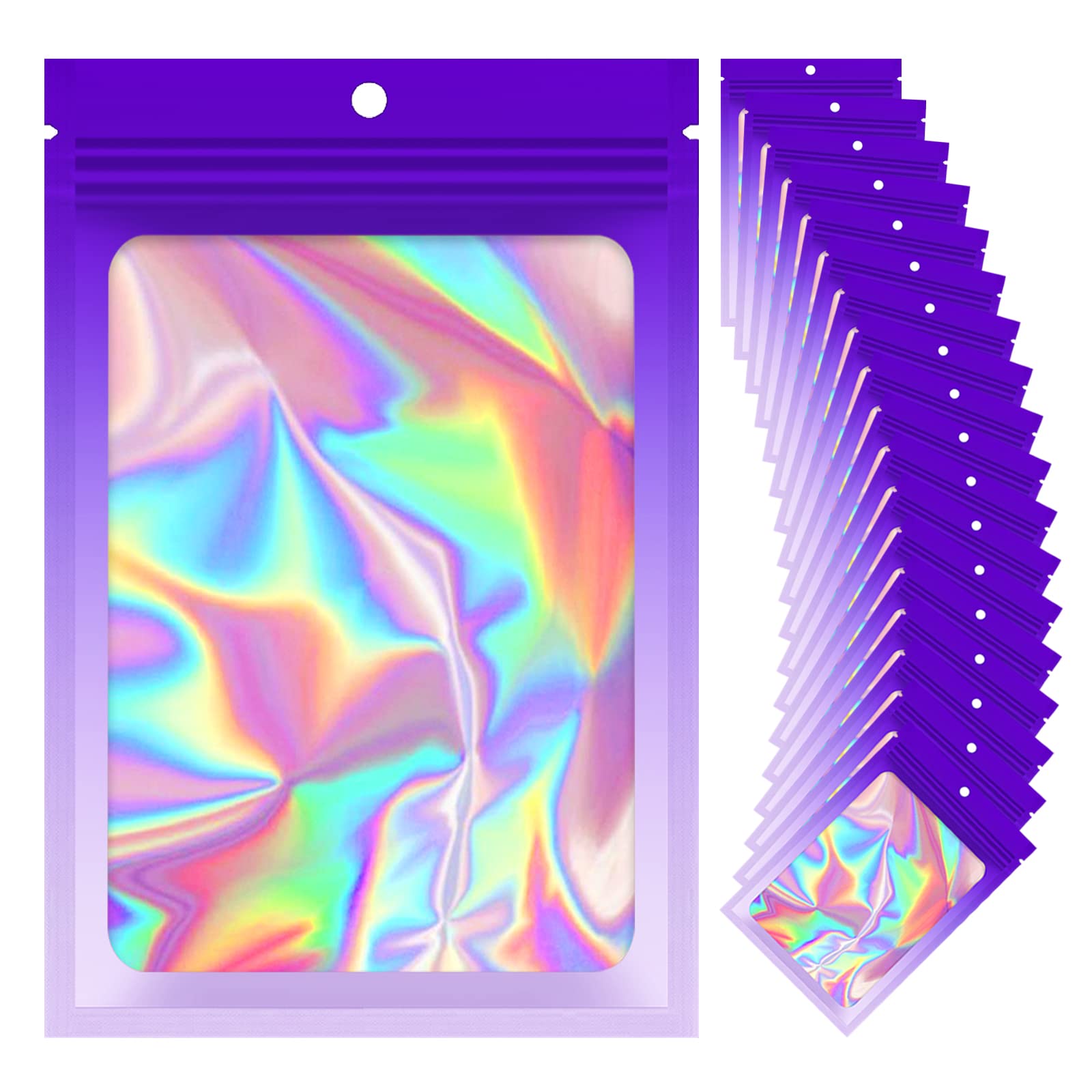 100-Piece Smell Proof Mylar Bags with Clear Window | Airtight Resealable Food Storage Bags for Party Favors, Small Business Packaging & Bulk Food Storage (2.8×4 Inch, Gradient Purple) - Perfect for Candy, Coffee, Tea, Herbs & DIY Gift Packaging