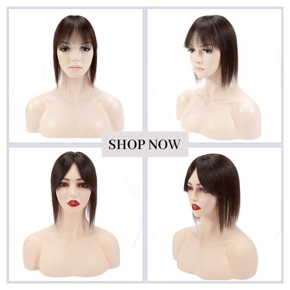 MY-LADY Human Hair Toppers for Women with Bangs - 16 Inch Dark Brown, 5.1