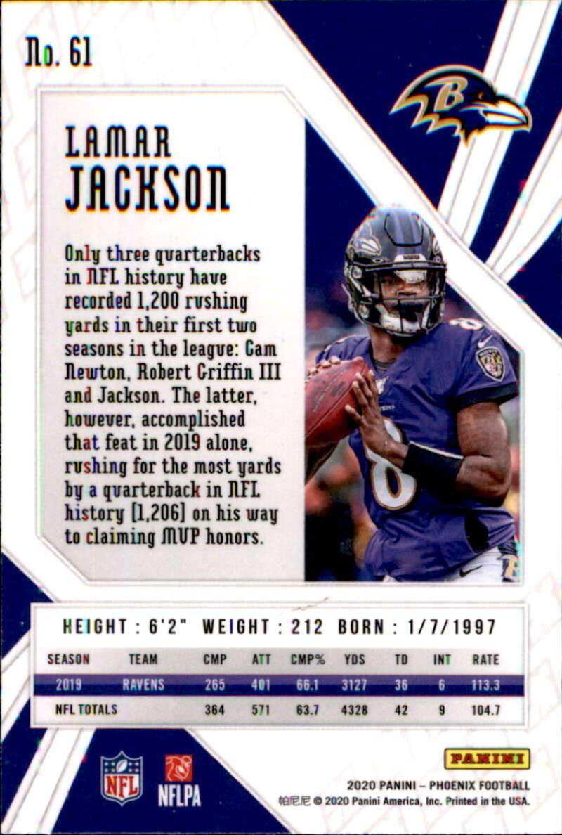 2020 Panini Phoenix Fire Burst #61 Lamar Jackson Baltimore Ravens Football Card - Perfect for Collectors, Investors & Ravens Fans